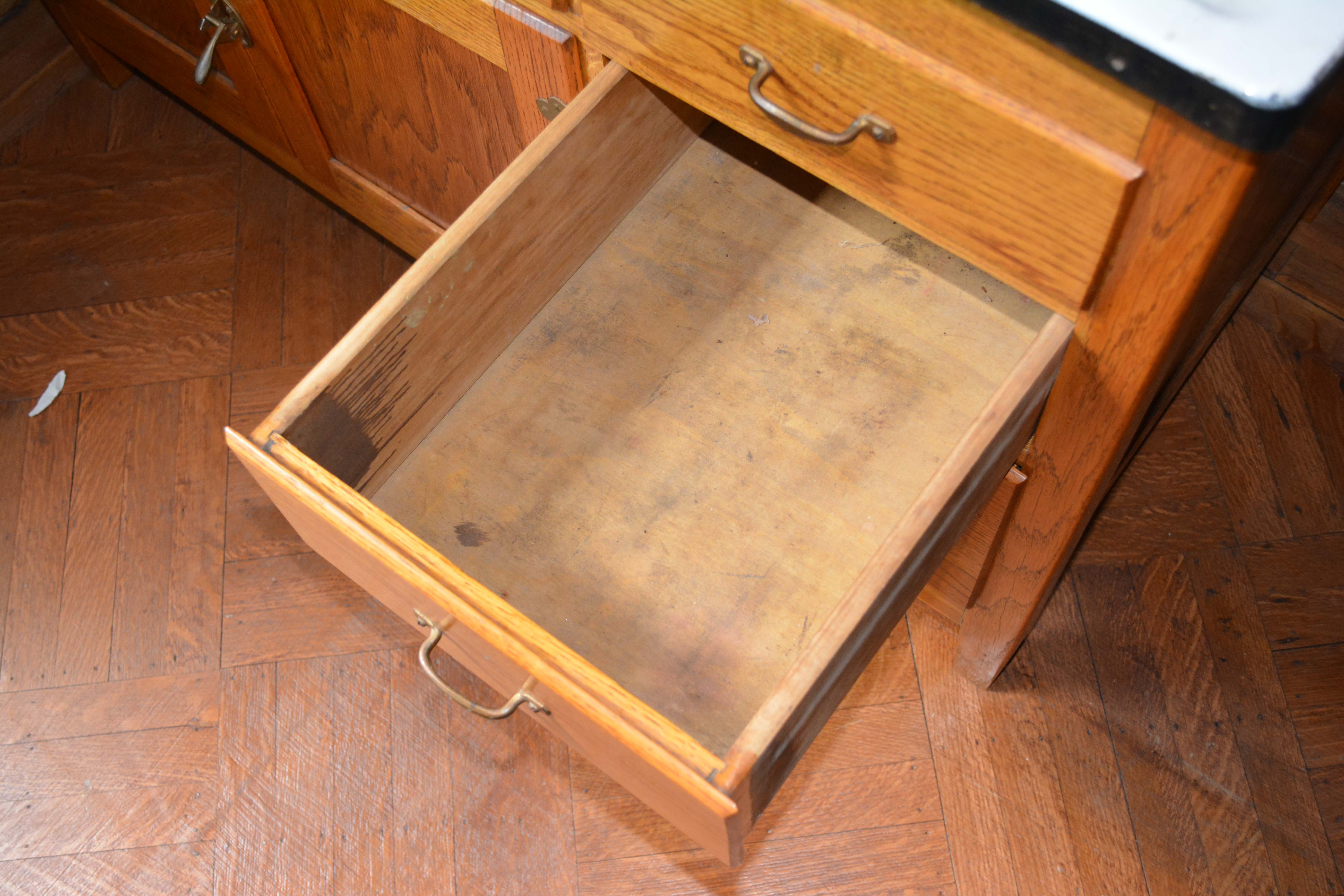 Vintage Two-Piece Oak Hoosier Cabinet