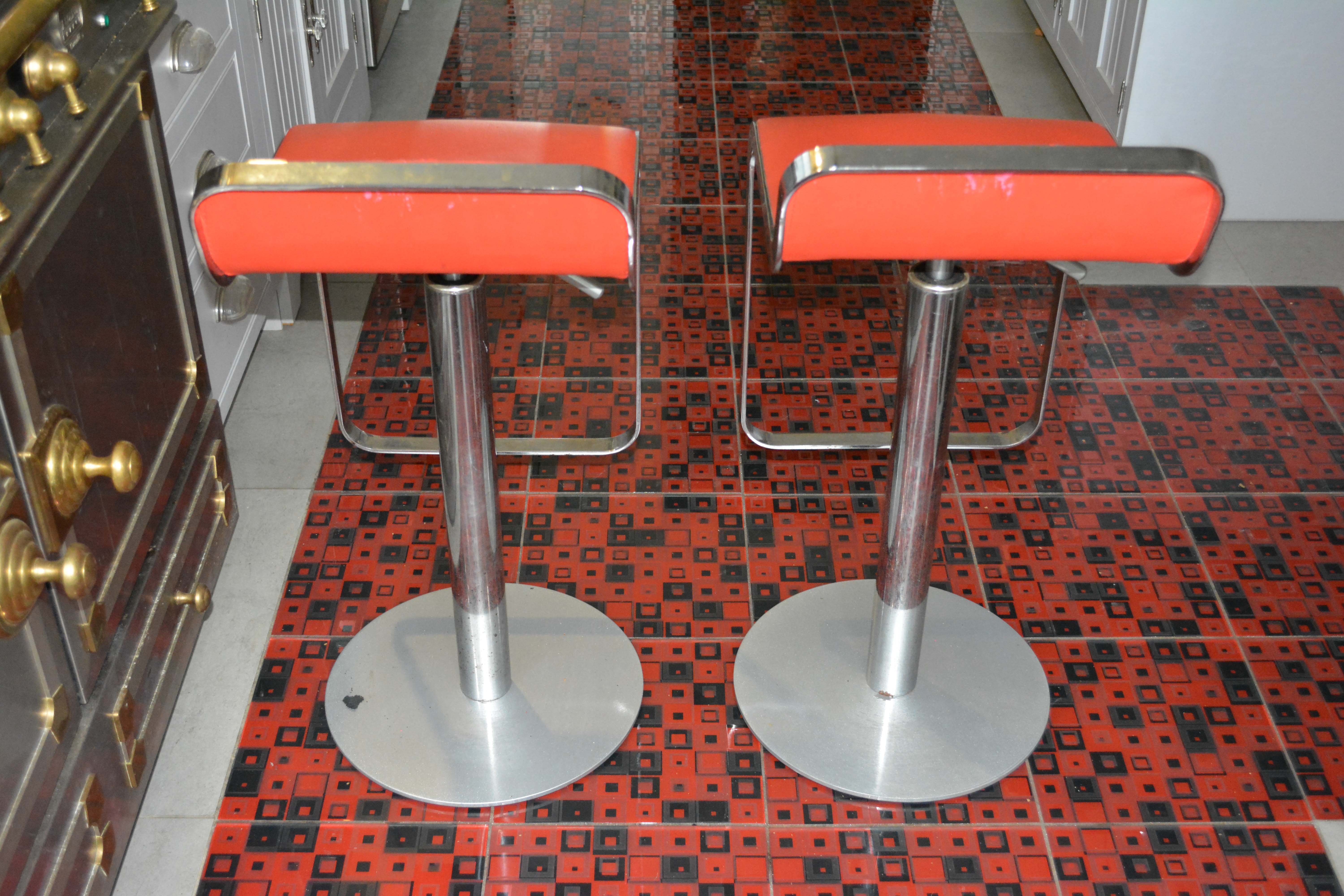 Vintage Faux Red Leather Barstools