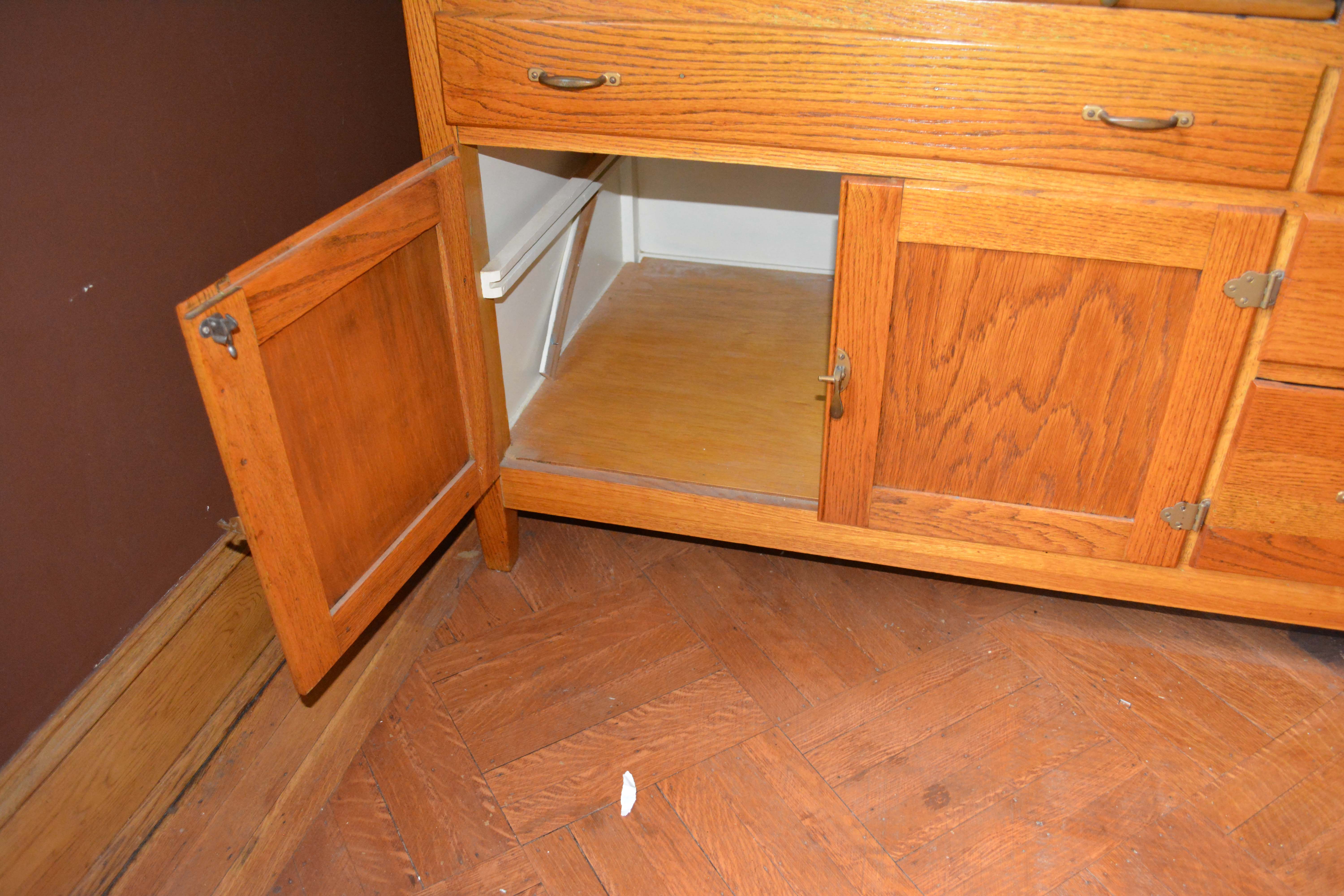 Vintage Two-Piece Oak Hoosier Cabinet