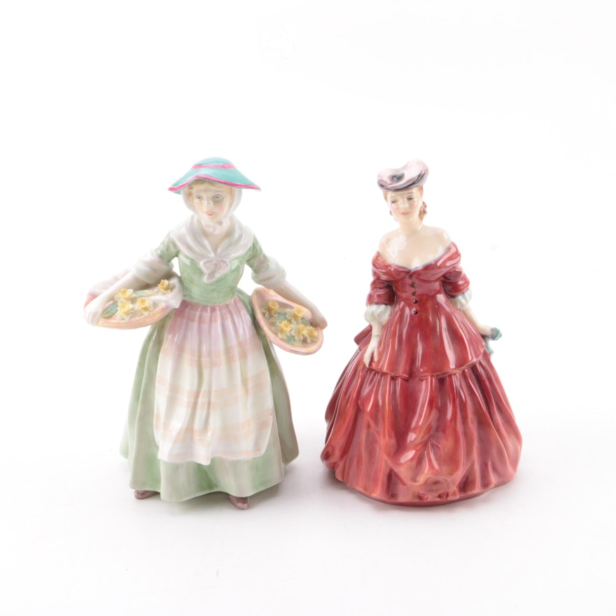 Vintage Royal Doulton Porcelain Figurines "Daffy-Down-Dilly" and "Vivienne"