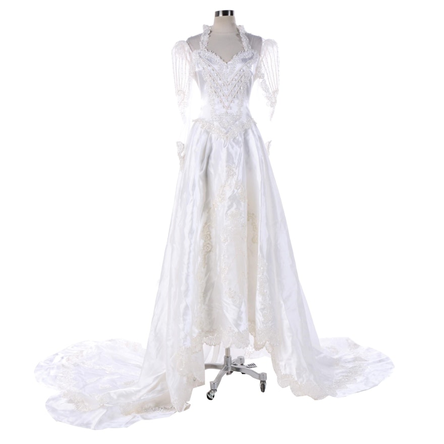Vintage Jean Phoenix White Beaded Wedding Dress