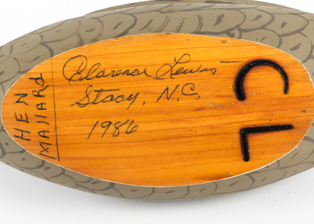 Vintage Clarence Lewis Hand-Carved Mallard Hen Decoy