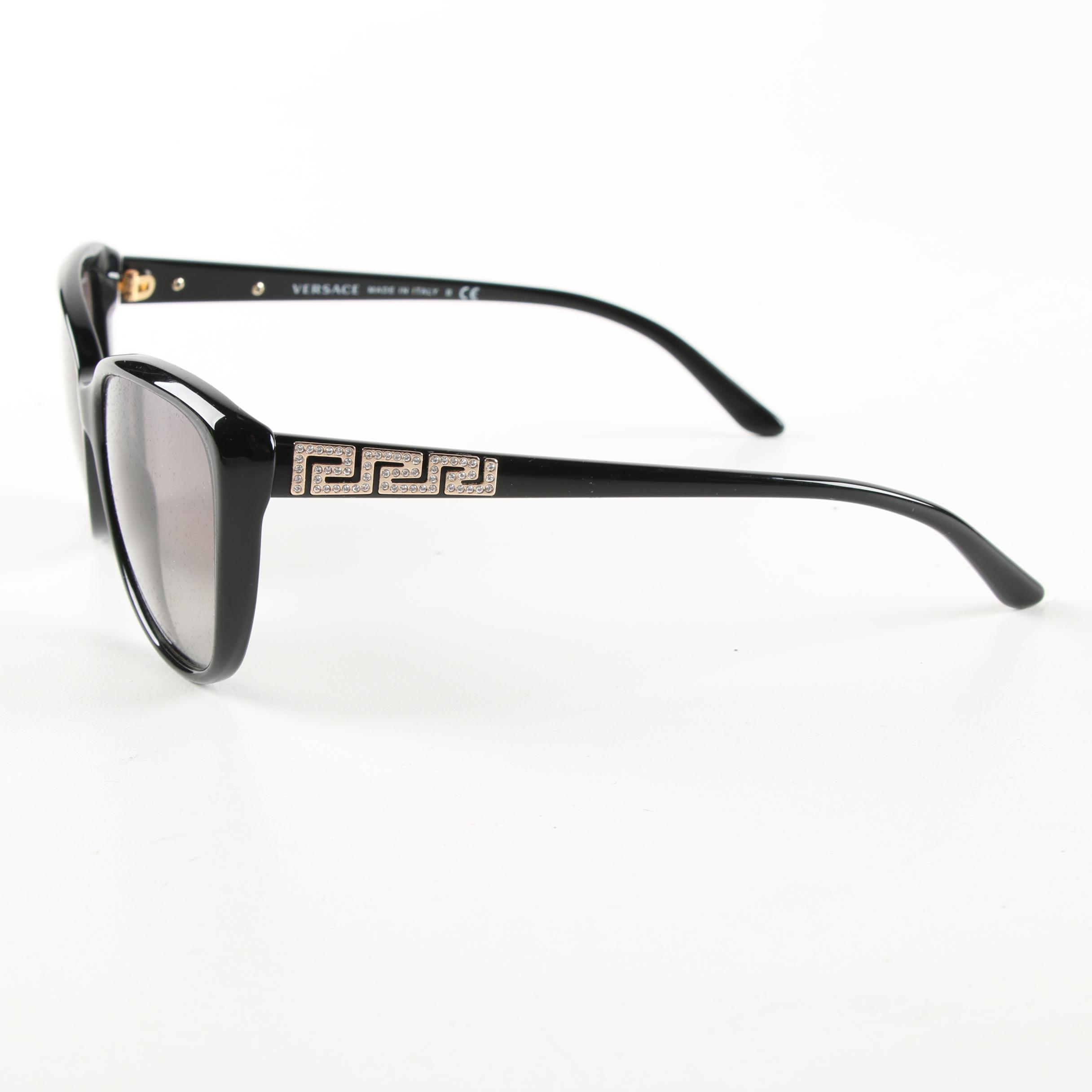 Versace Black Cat Eye Sunglasses with Rhinestones