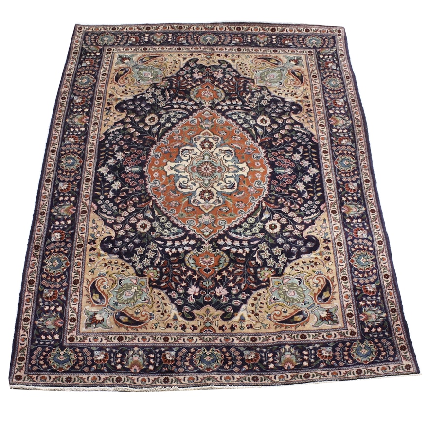 7' x 10' Vintage Hand-Knotted Persian Qum Rug