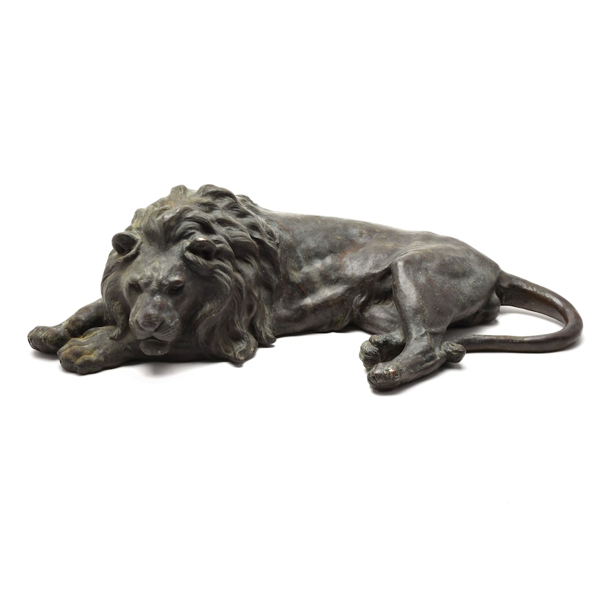 Japanese Masatsune Meiji Period Cast Bronze Laying Lion Sculpture