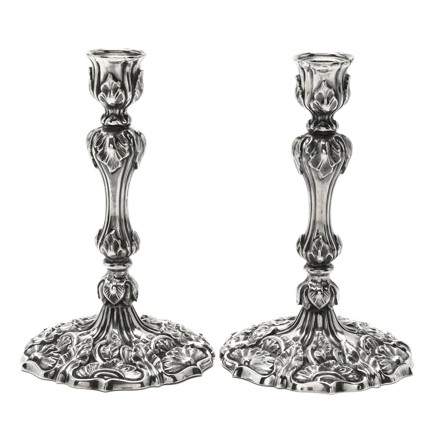 Pair of Circa 1900 Sterling Silver English Candlesticks
