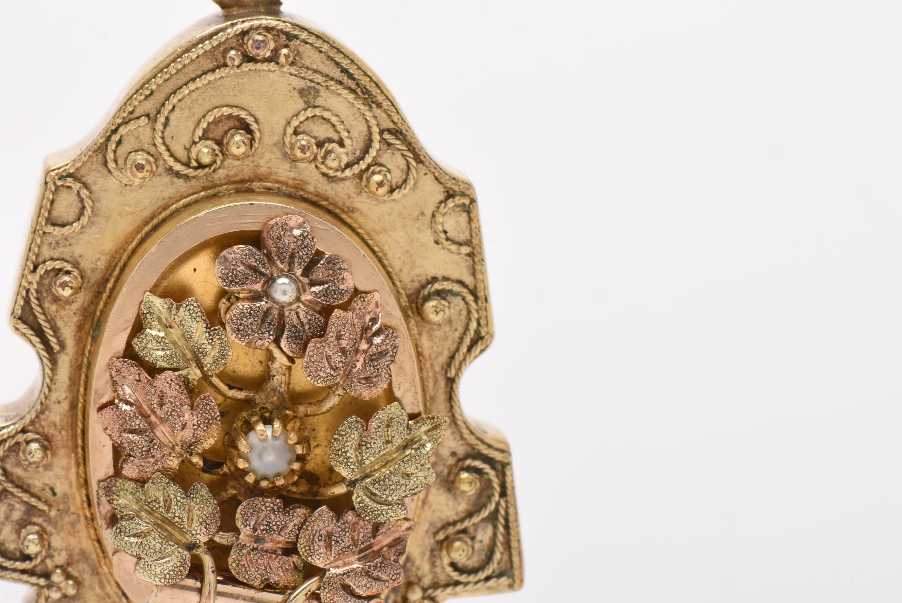 Antique Aesthetic Period Gold-Tone Seed Pearl Locket Pendant