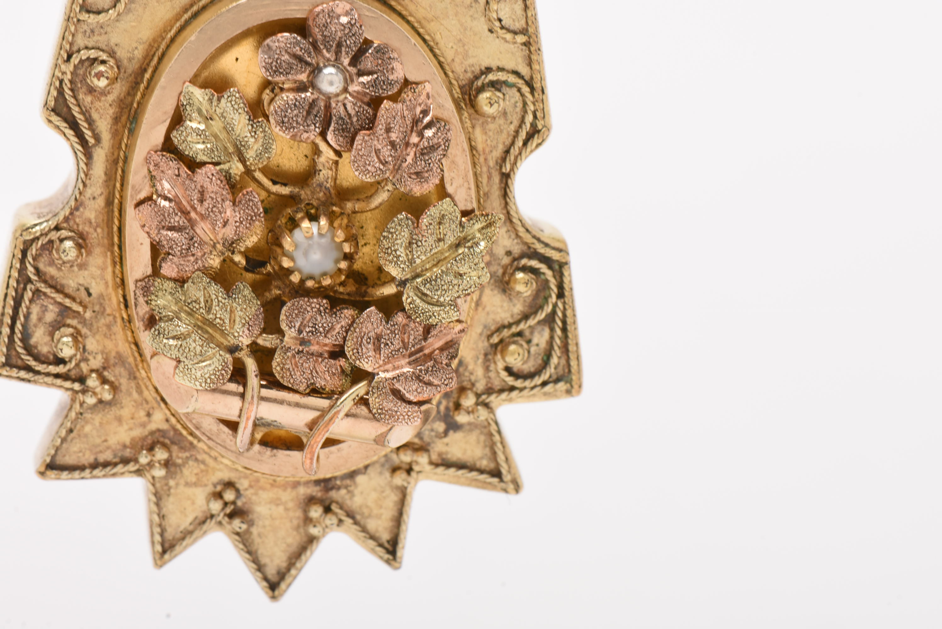 Antique Aesthetic Period Gold-Tone Seed Pearl Locket Pendant