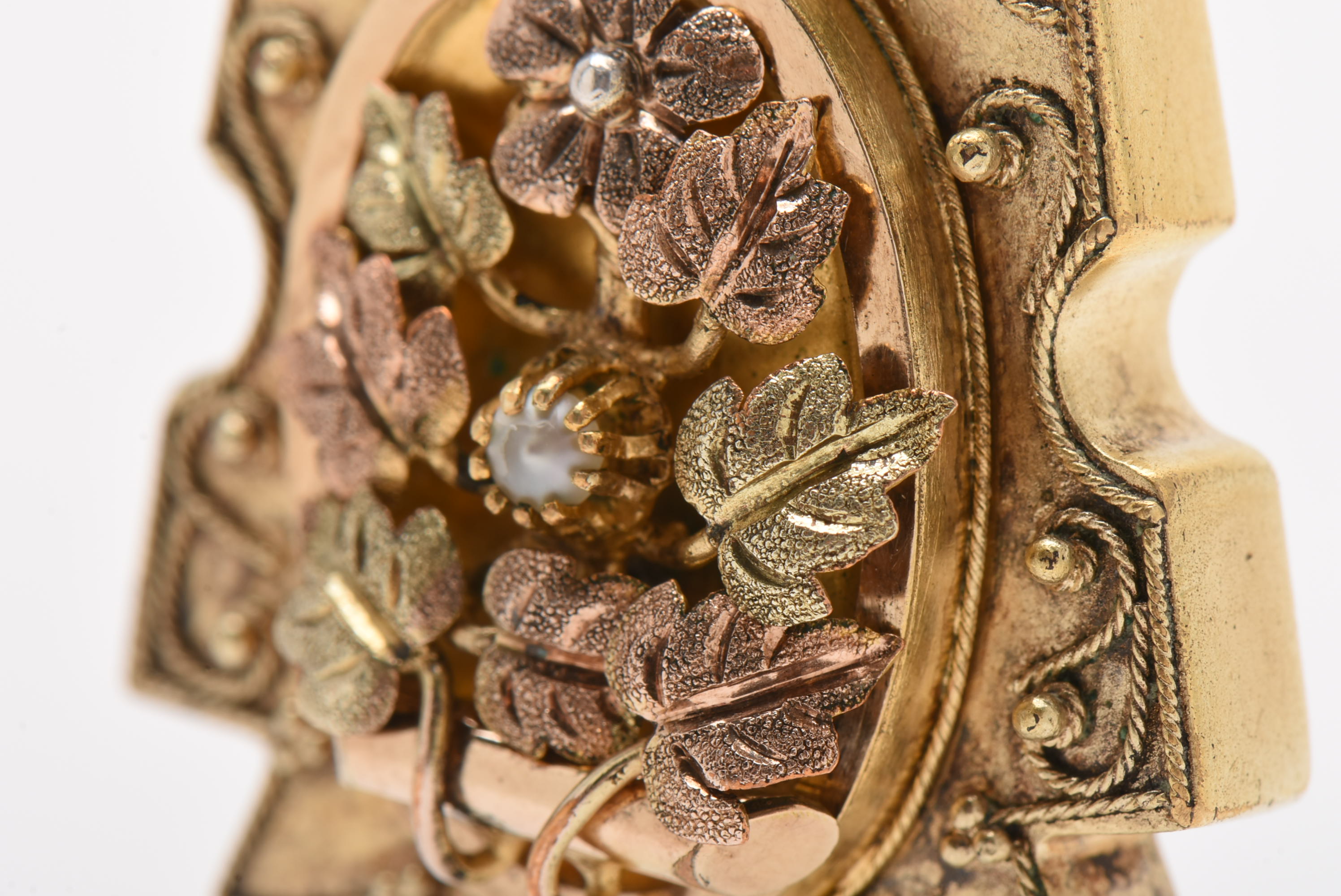 Antique Aesthetic Period Gold-Tone Seed Pearl Locket Pendant