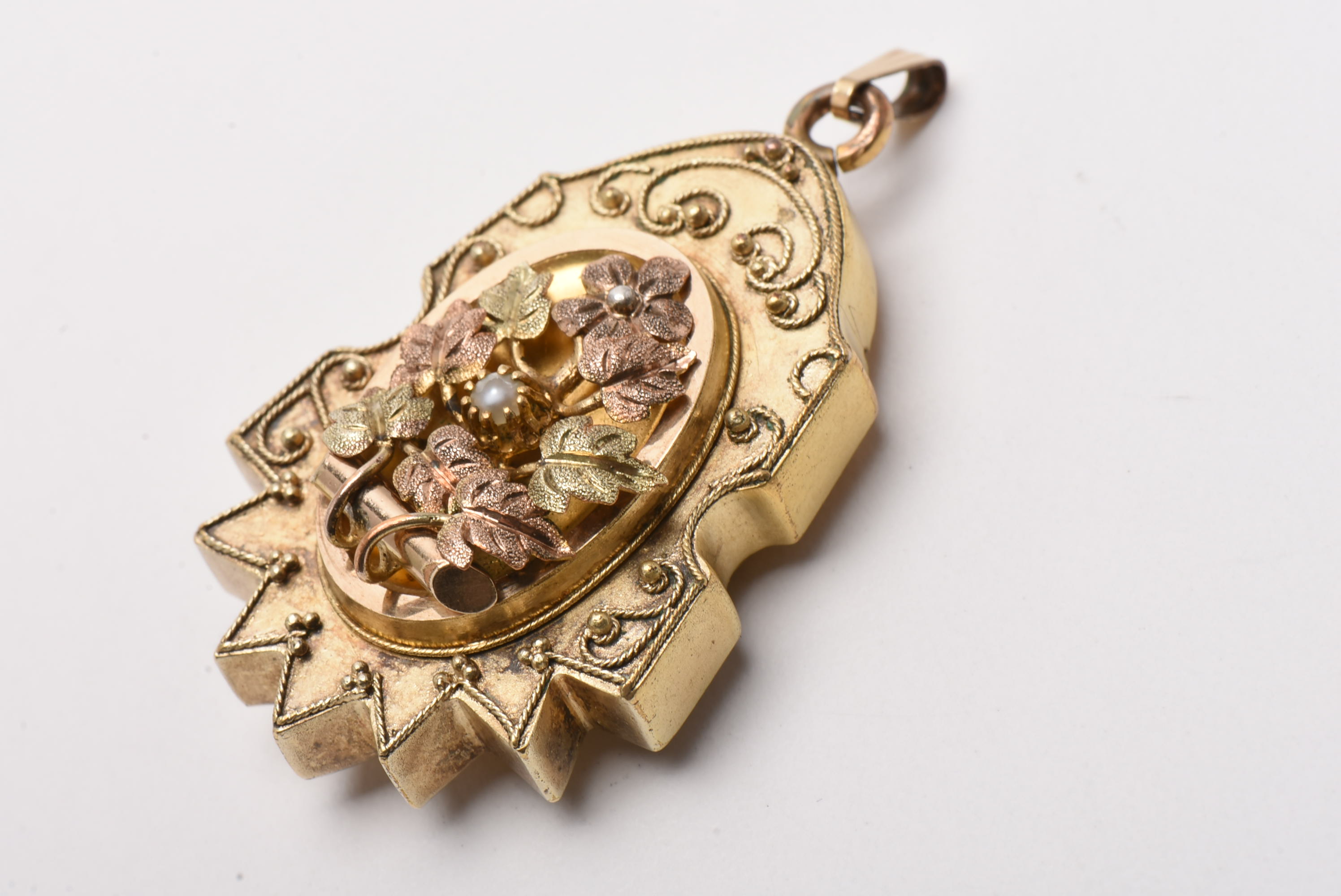 Antique Aesthetic Period Gold-Tone Seed Pearl Locket Pendant
