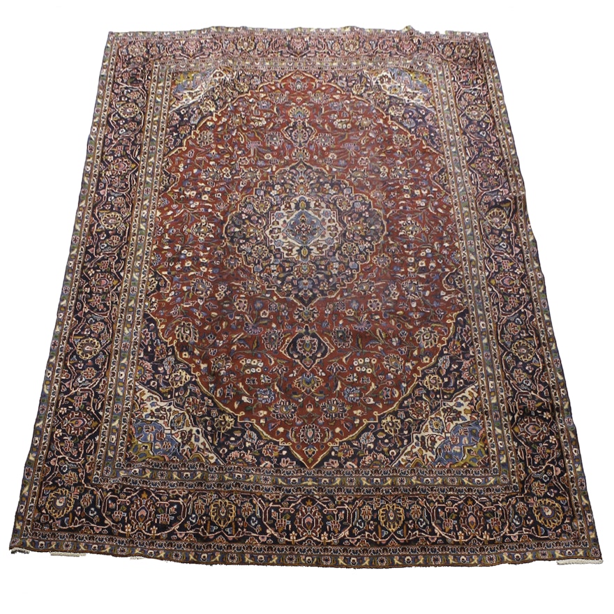 10' x 13' Semi-Antique Hand-Knotted Persian Kashan Rug