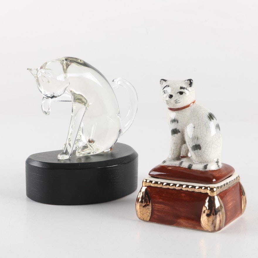 Ceramic and Glass Cat Figurines