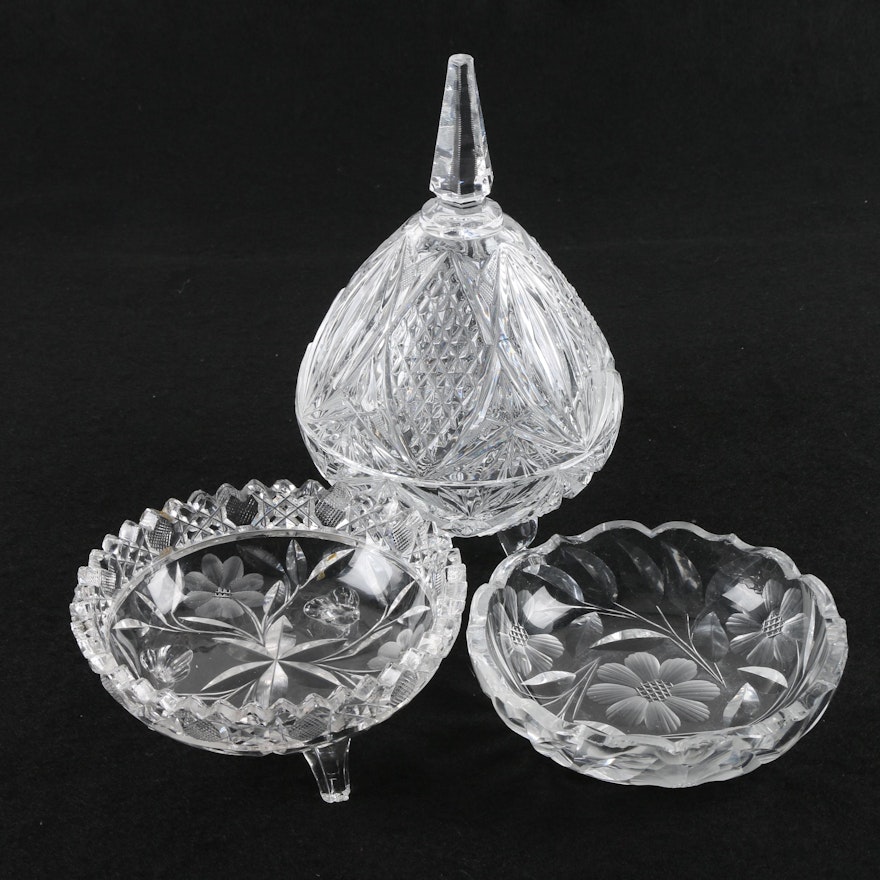 Floral Motif Crystal Candy Dishes