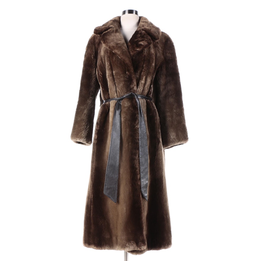 Vintage Sheared Beaver Fur Coat from Briskin-Berk Furs with Leather Tie Belt