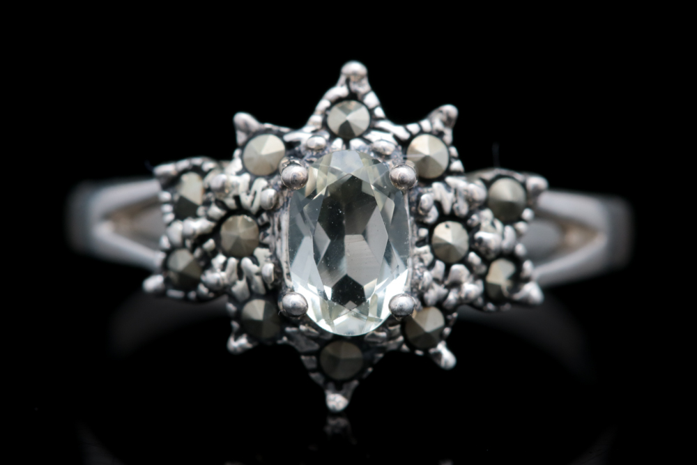 Sterling Silver, Lemon Quartz and Marcasite Ring