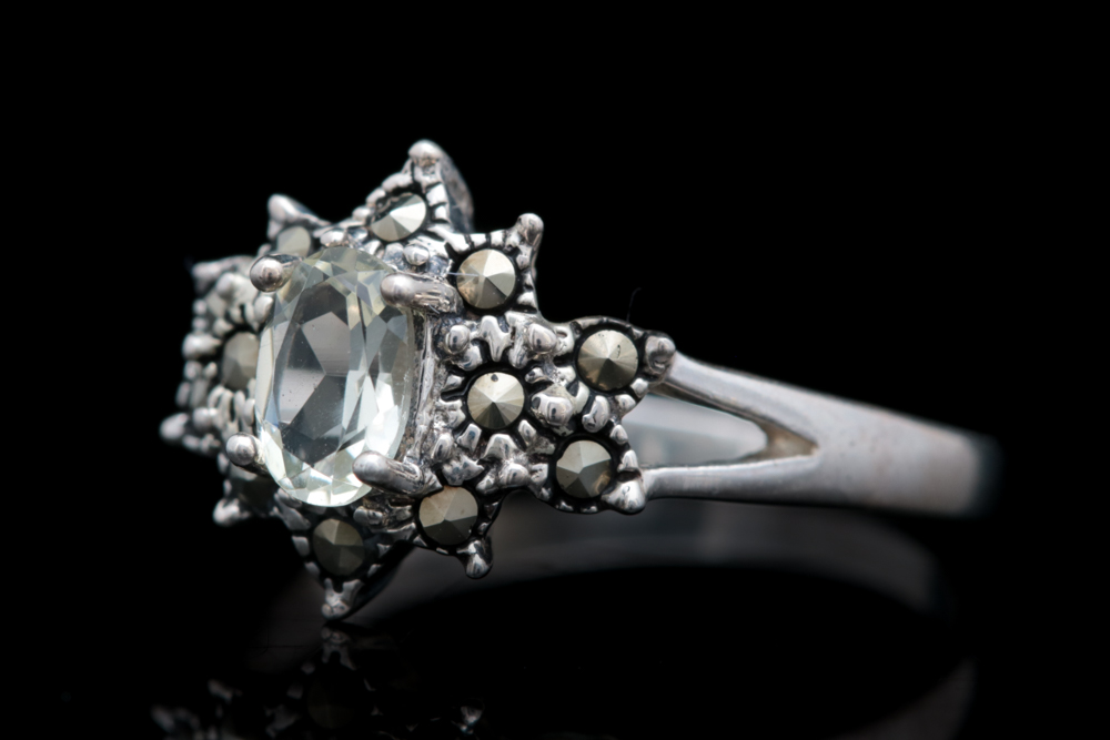 Sterling Silver, Lemon Quartz and Marcasite Ring