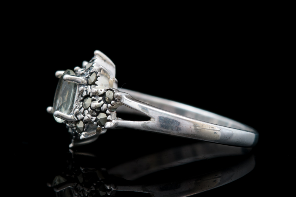 Sterling Silver, Lemon Quartz and Marcasite Ring