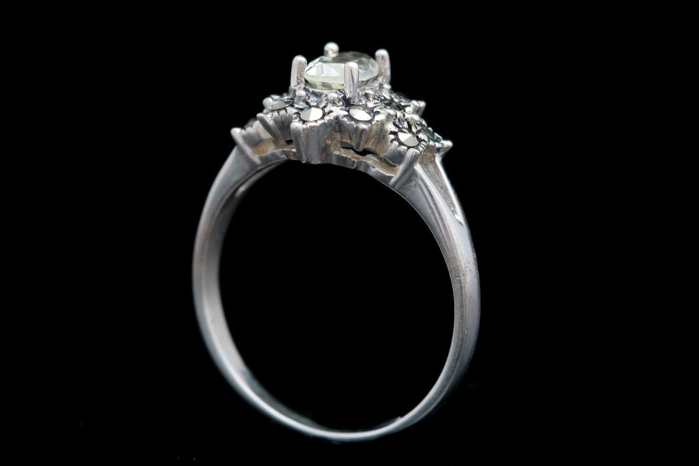 Sterling Silver, Lemon Quartz and Marcasite Ring