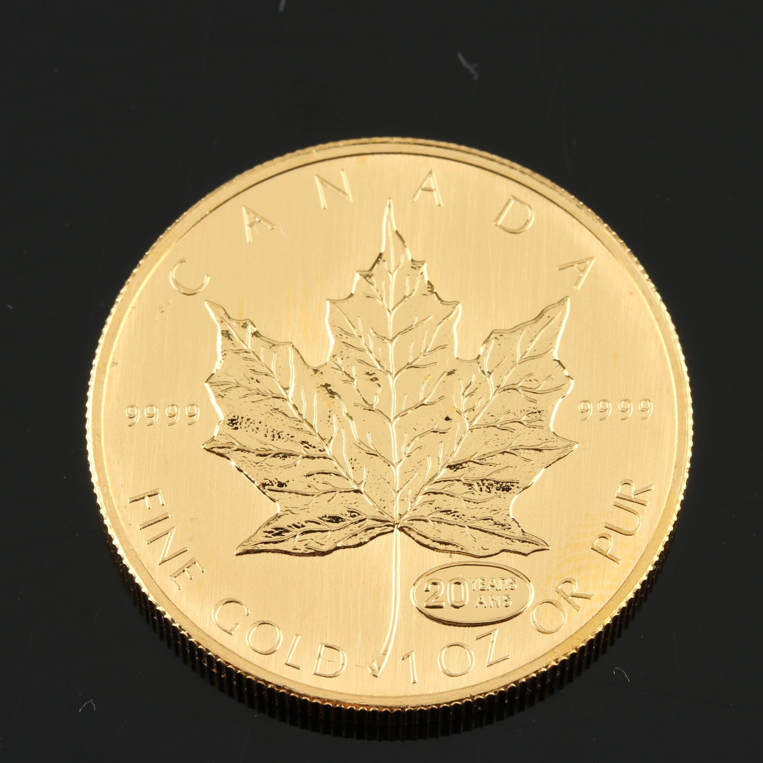 1999 Canadian 20th Anniversary $50 Gold Maple Leaf Bullion Coin