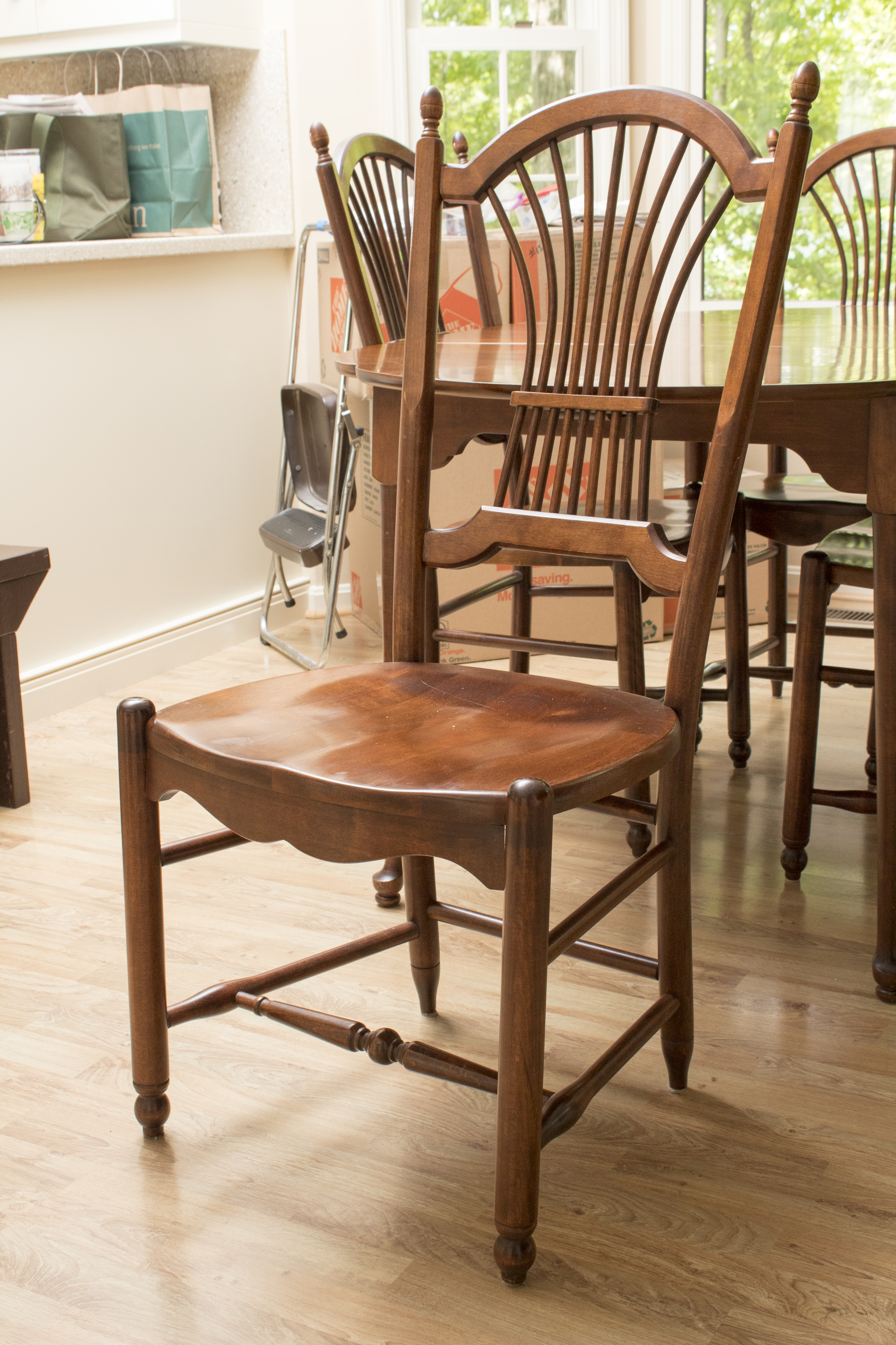 Queen Anne Style Dining Table and Nichols Stone Wheat Back Chairs
