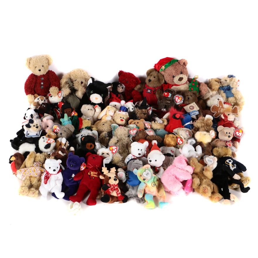 Large Assortment of Plush Animals Including Boyd Bears and Beanie Babies