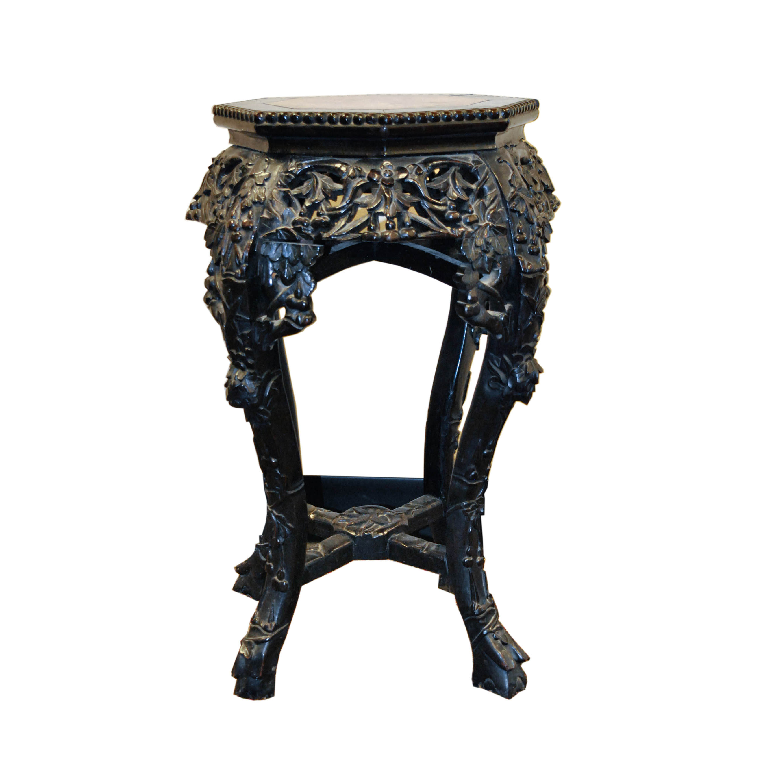 Chinese Carved Octagonal Taboret with Marble Top