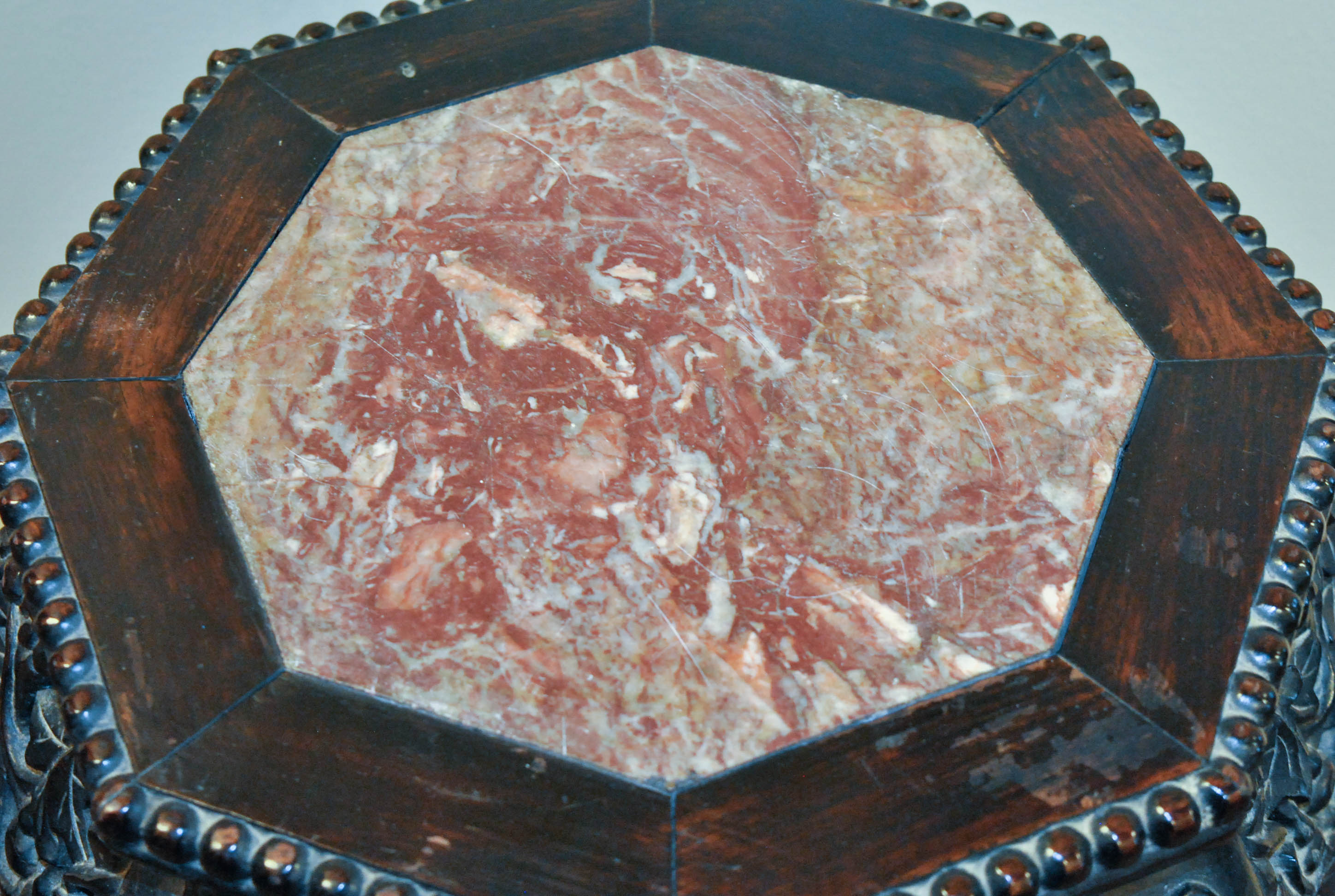 Chinese Carved Octagonal Taboret with Marble Top