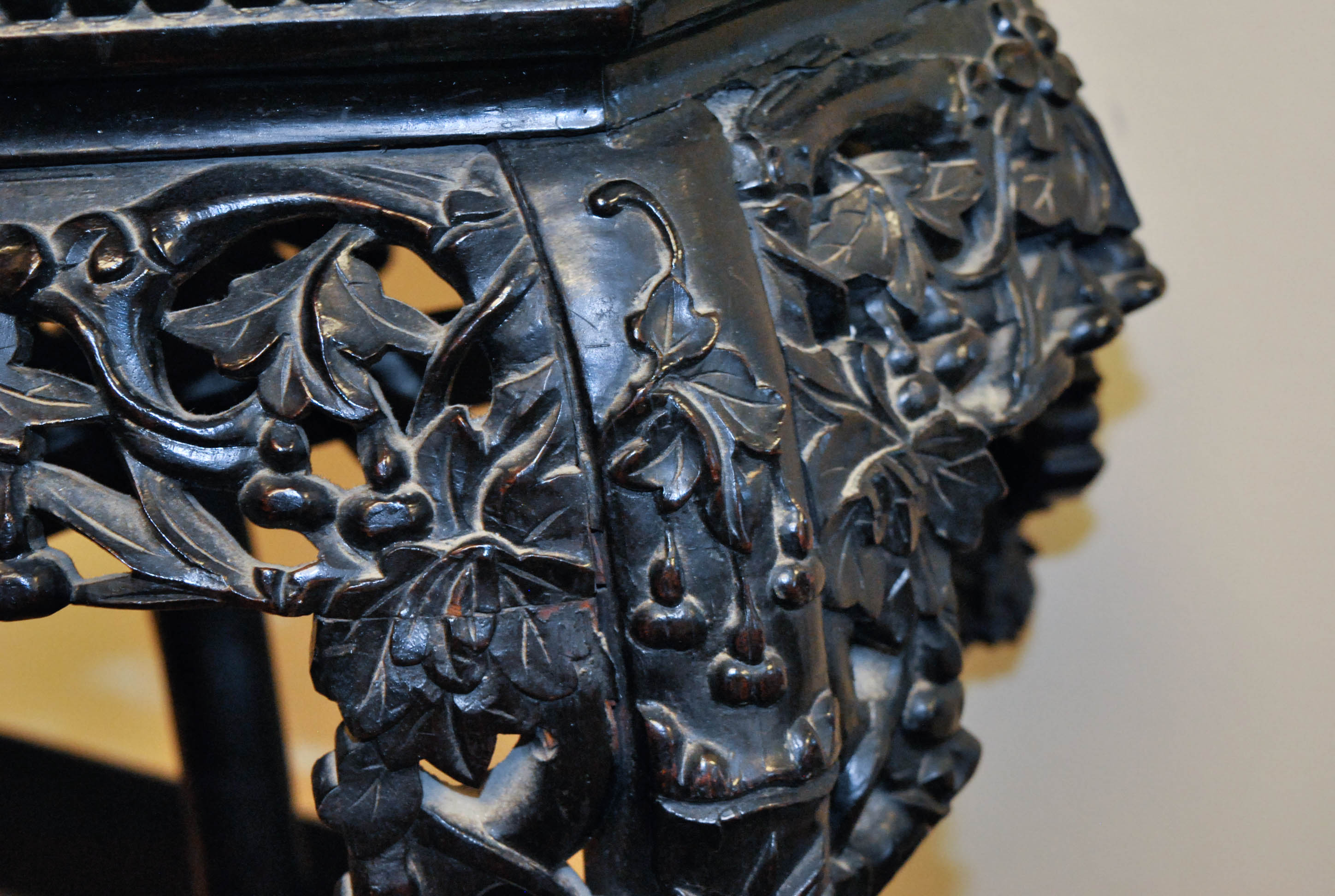 Chinese Carved Octagonal Taboret with Marble Top