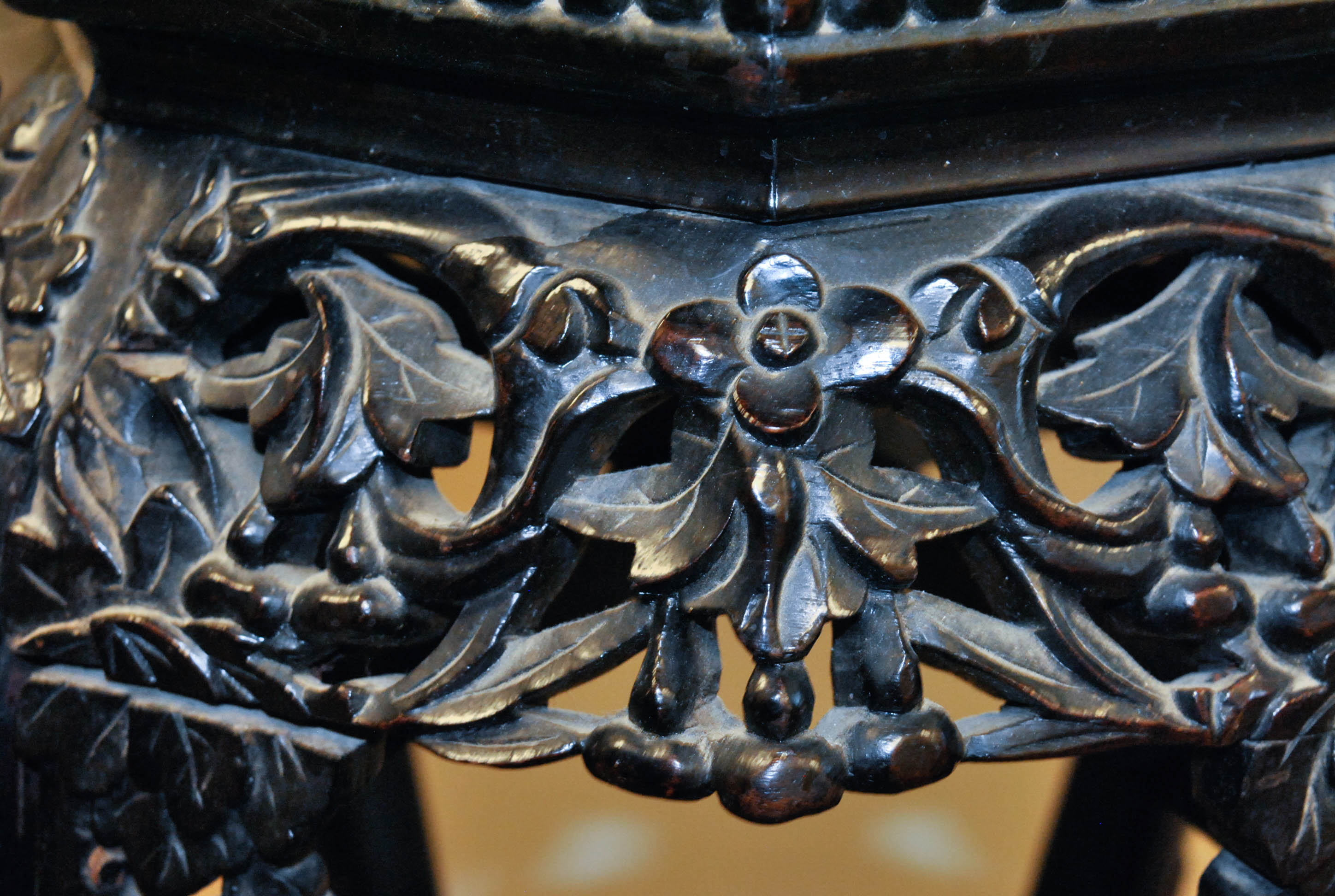 Chinese Carved Octagonal Taboret with Marble Top