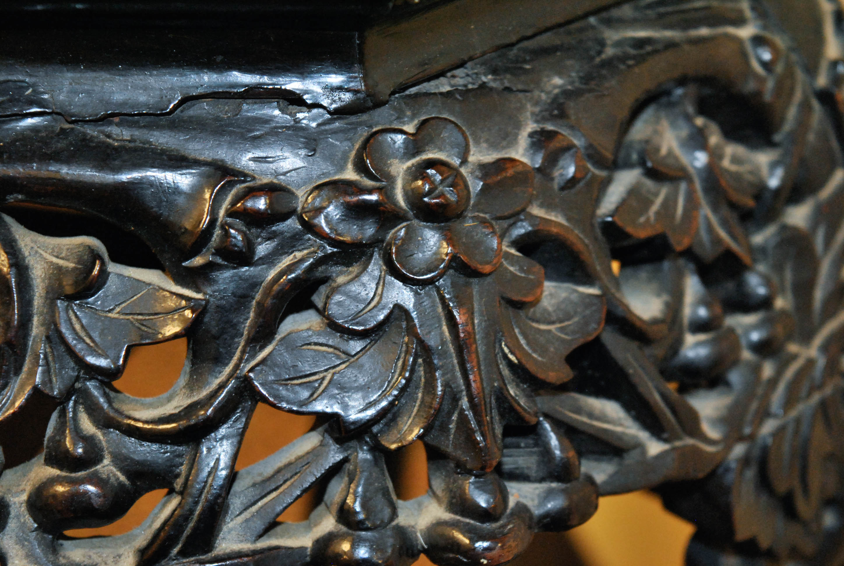 Chinese Carved Octagonal Taboret with Marble Top