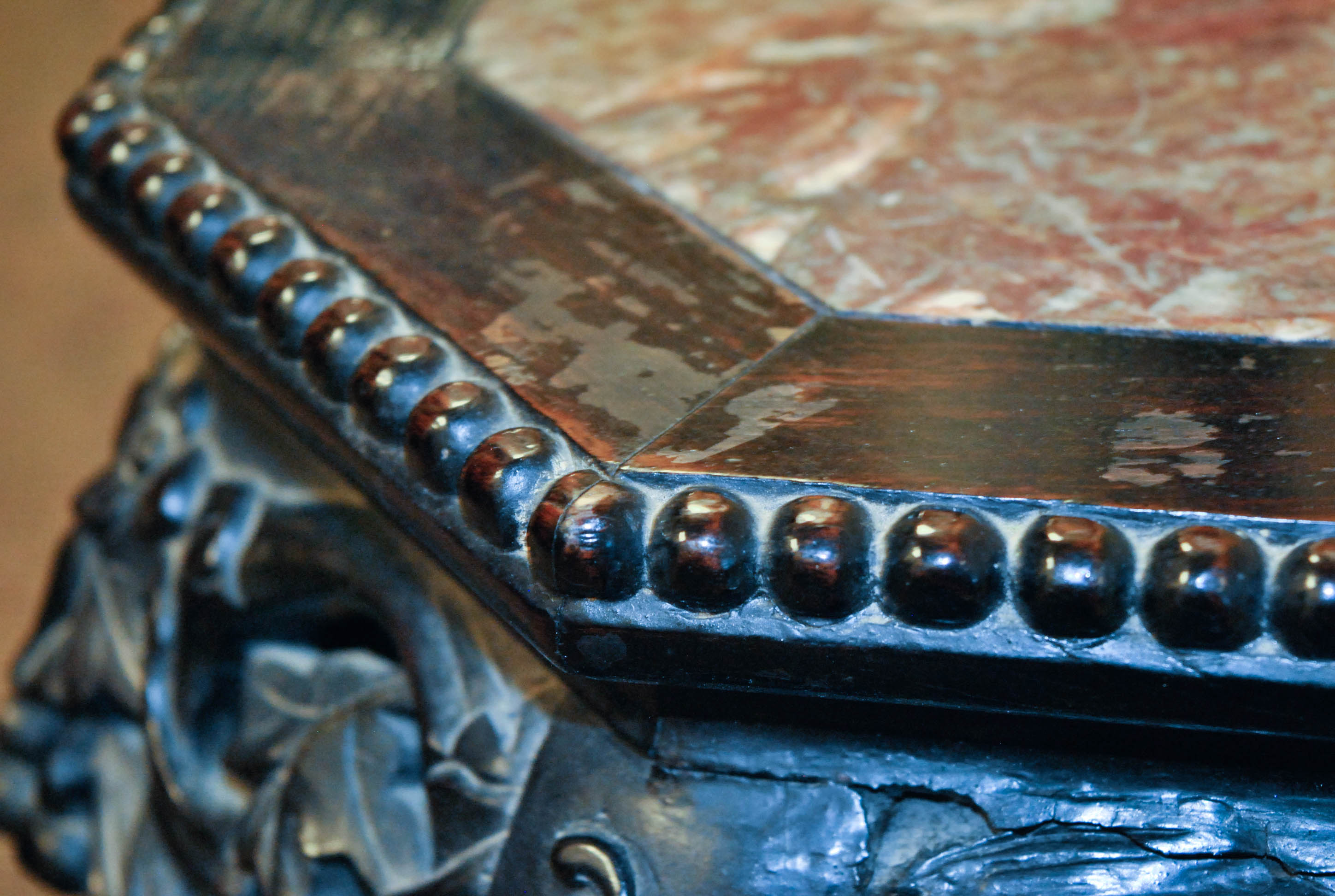 Chinese Carved Octagonal Taboret with Marble Top