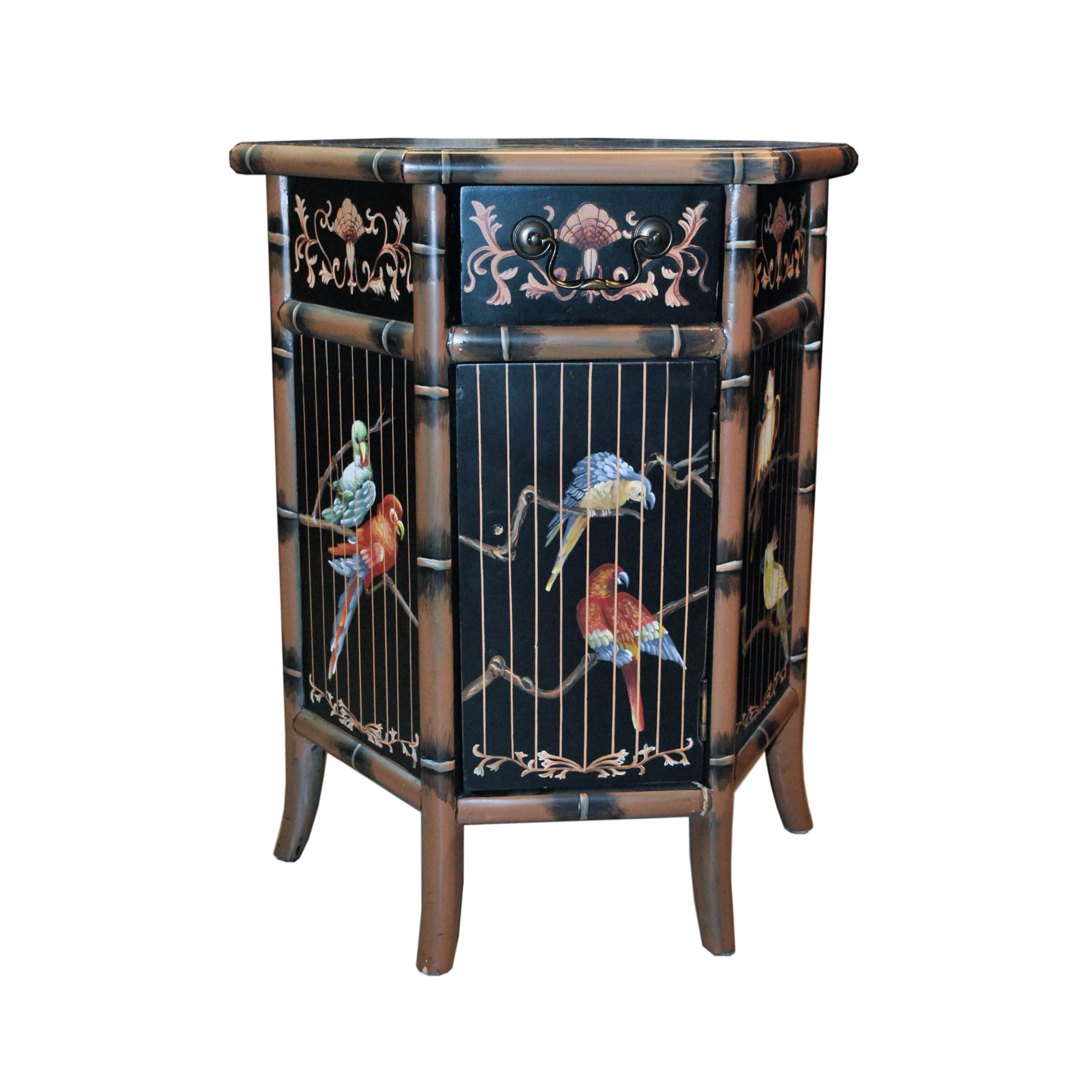 Contemporary Chinoiserie Hexagonal Black Lacquered Cabinet