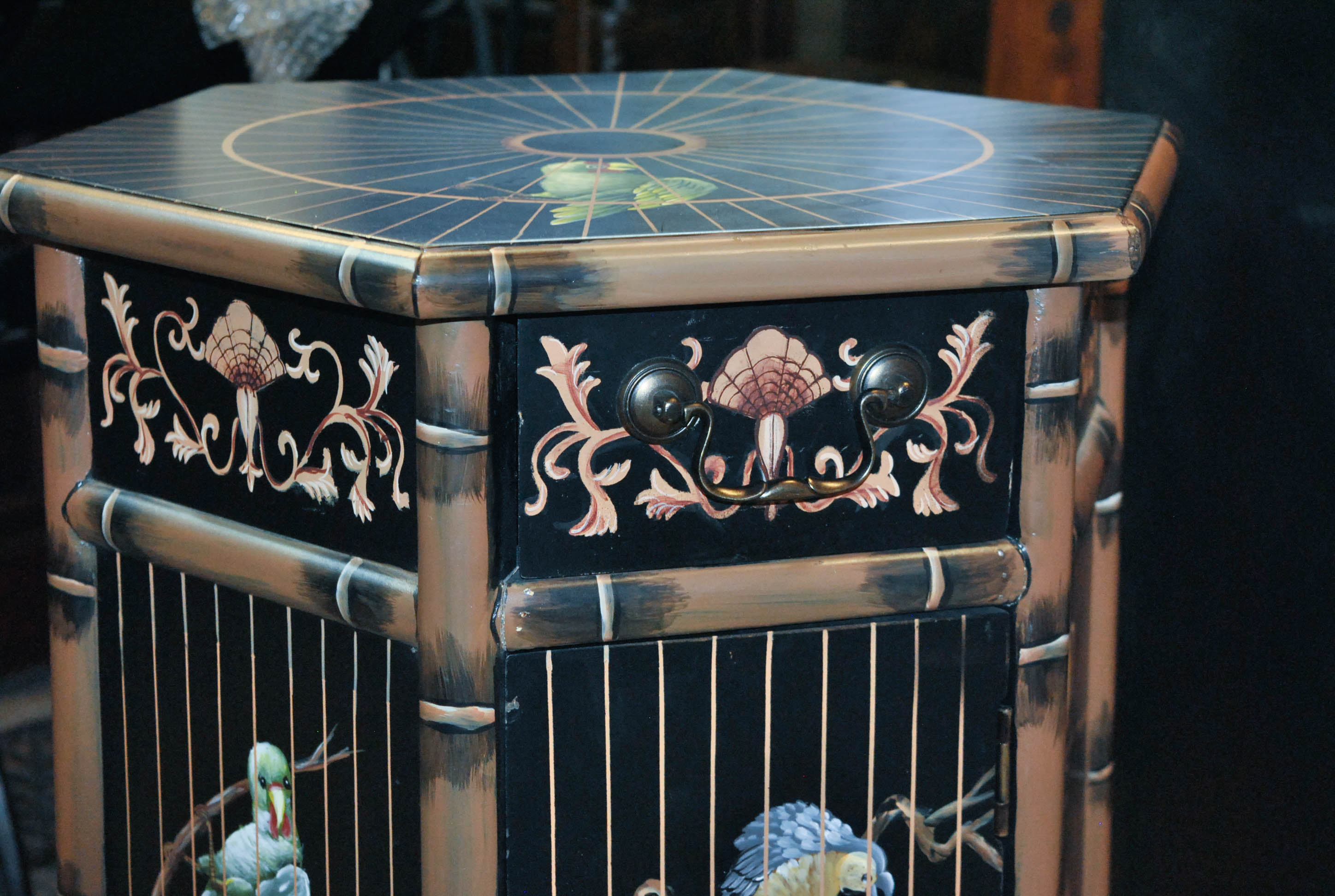 Contemporary Chinoiserie Hexagonal Black Lacquered Cabinet