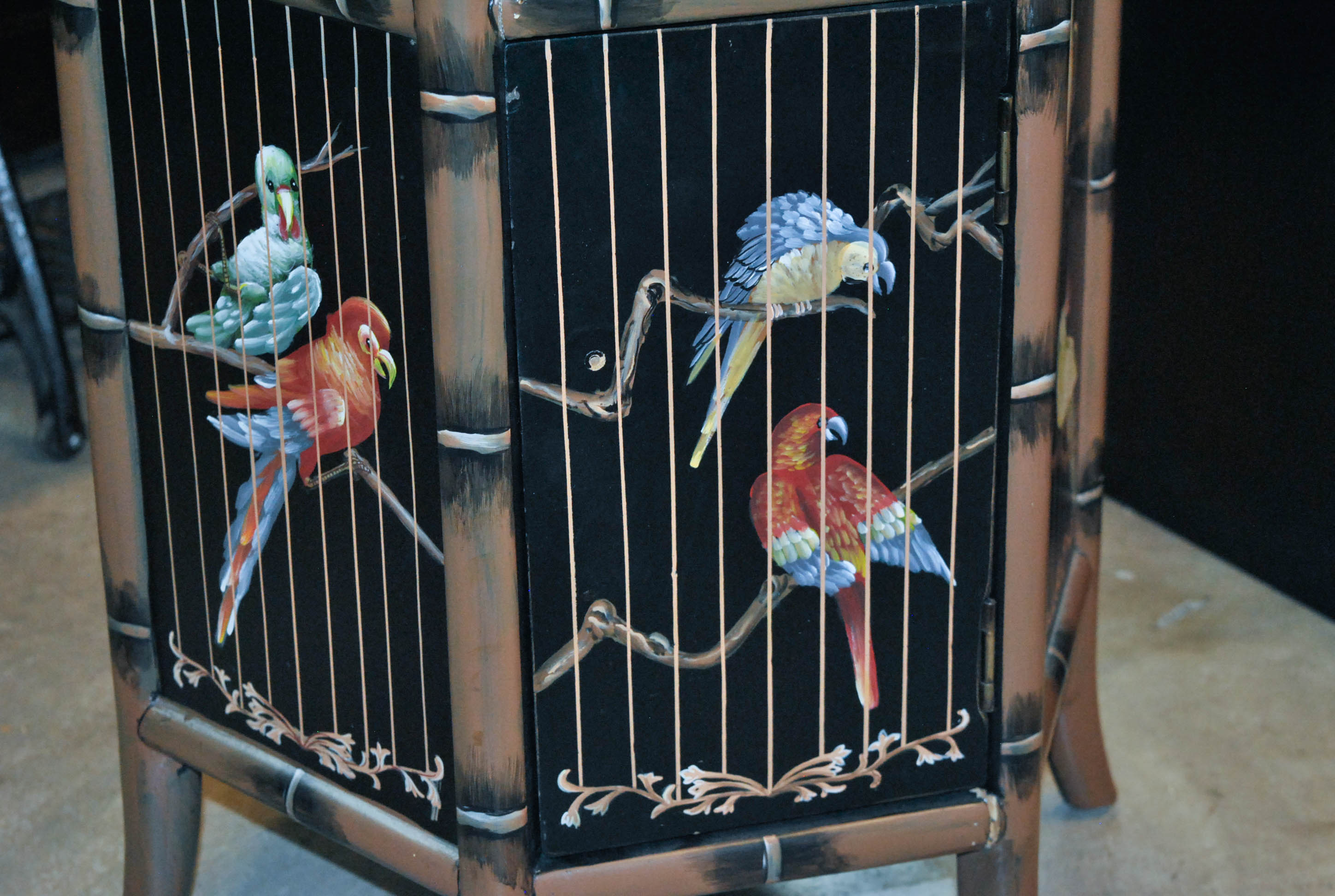 Contemporary Chinoiserie Hexagonal Black Lacquered Cabinet