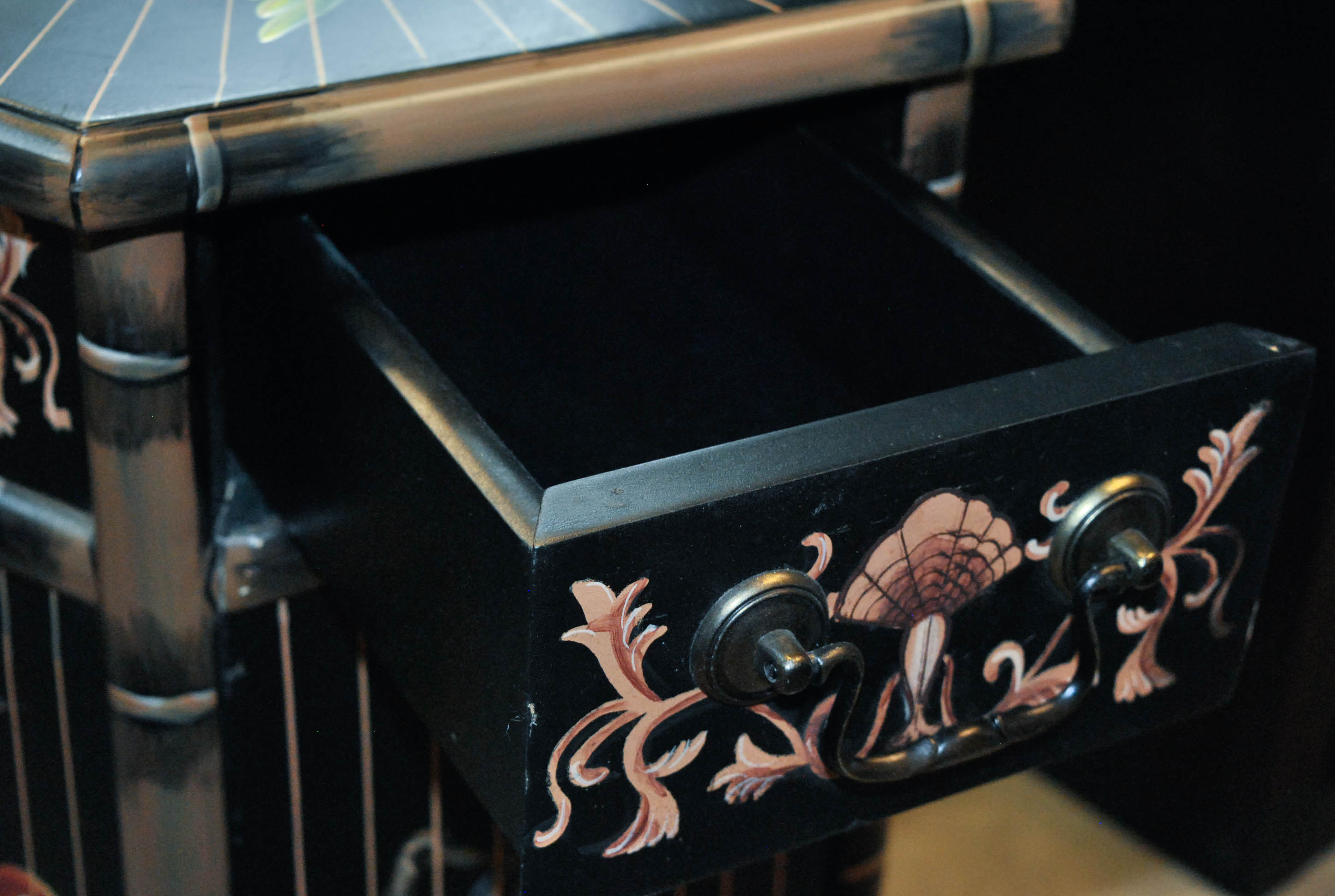 Contemporary Chinoiserie Hexagonal Black Lacquered Cabinet