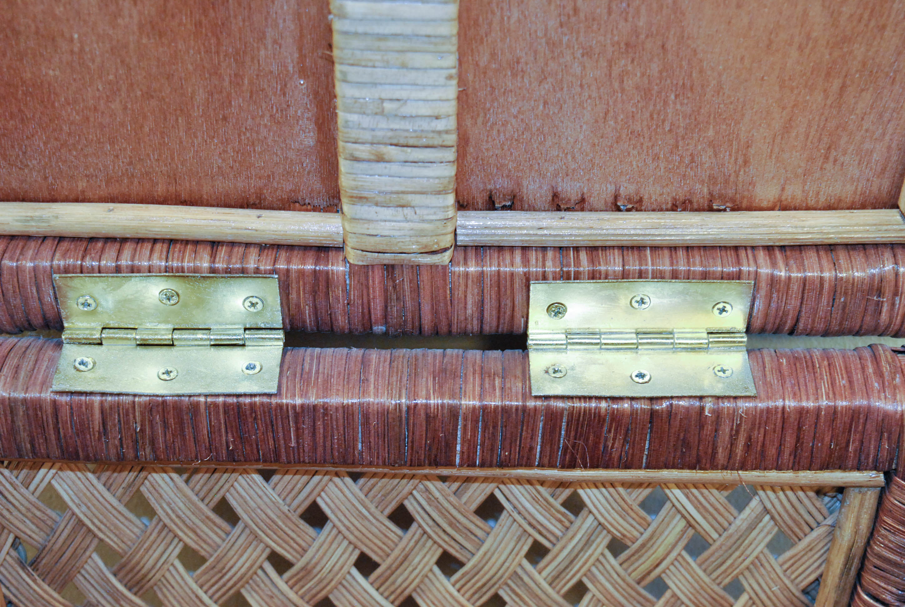 Tan and Brown Woven Wicker Laundry Hamper with Hinged Lid