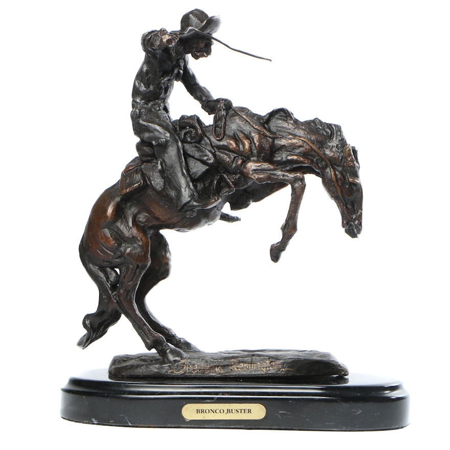 Metal Sculpture After Frederic Remington "Bronco Buster"