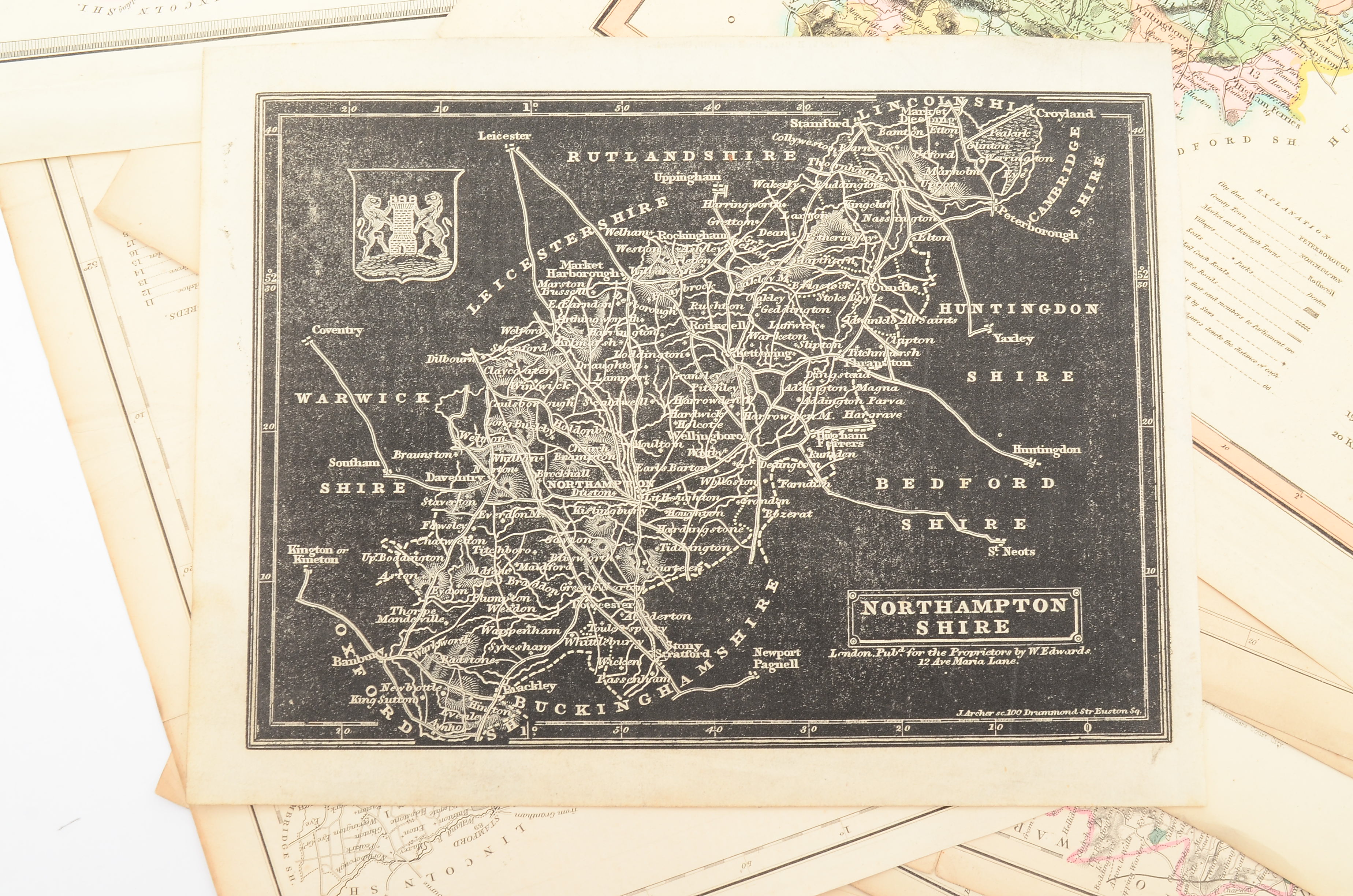 Group of Unframed Antique Maps of Northamptonshire