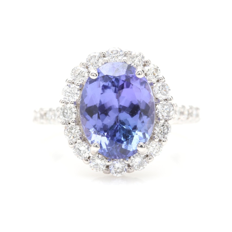 14K White Gold 4.22 CT Tanzanite and 1.12 CTW Diamond Ring