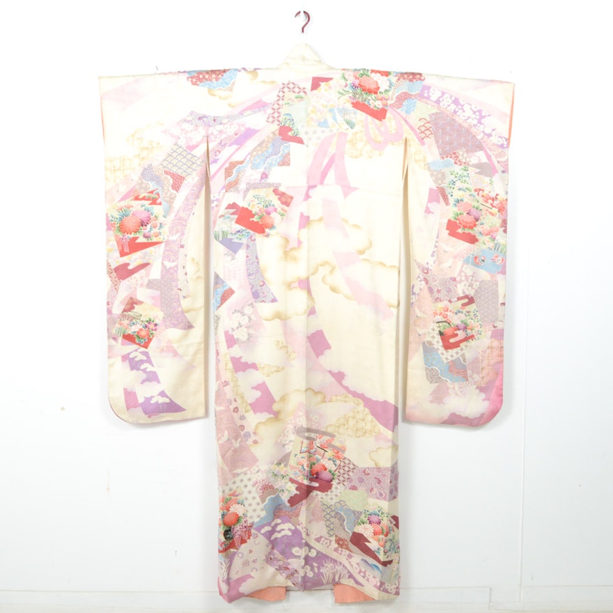 Japanese Damask Silk Furisode Kimono