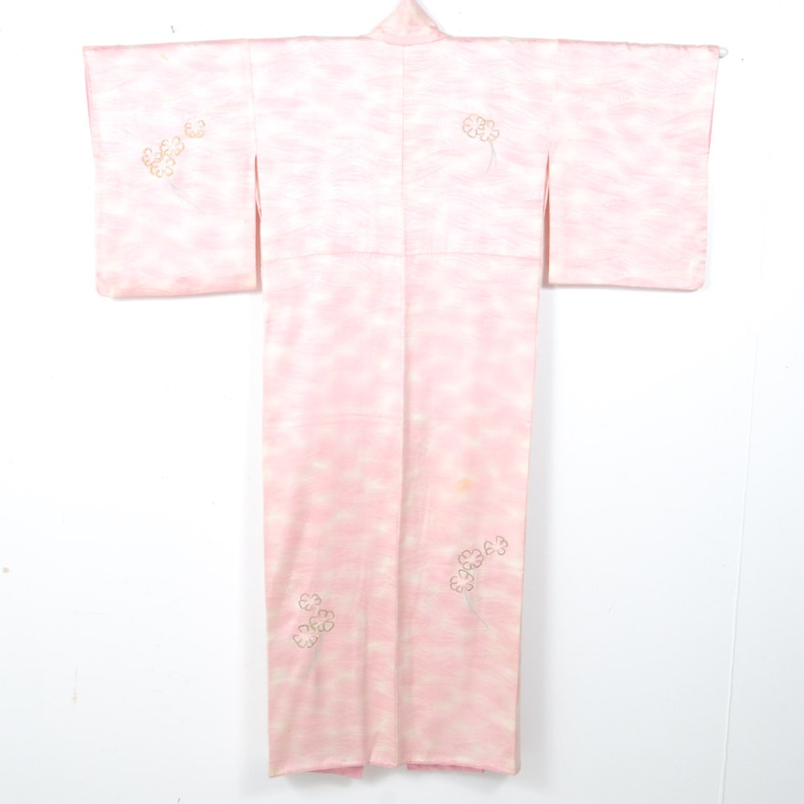 Vintage Japanese Pink Silk Damask Kimono