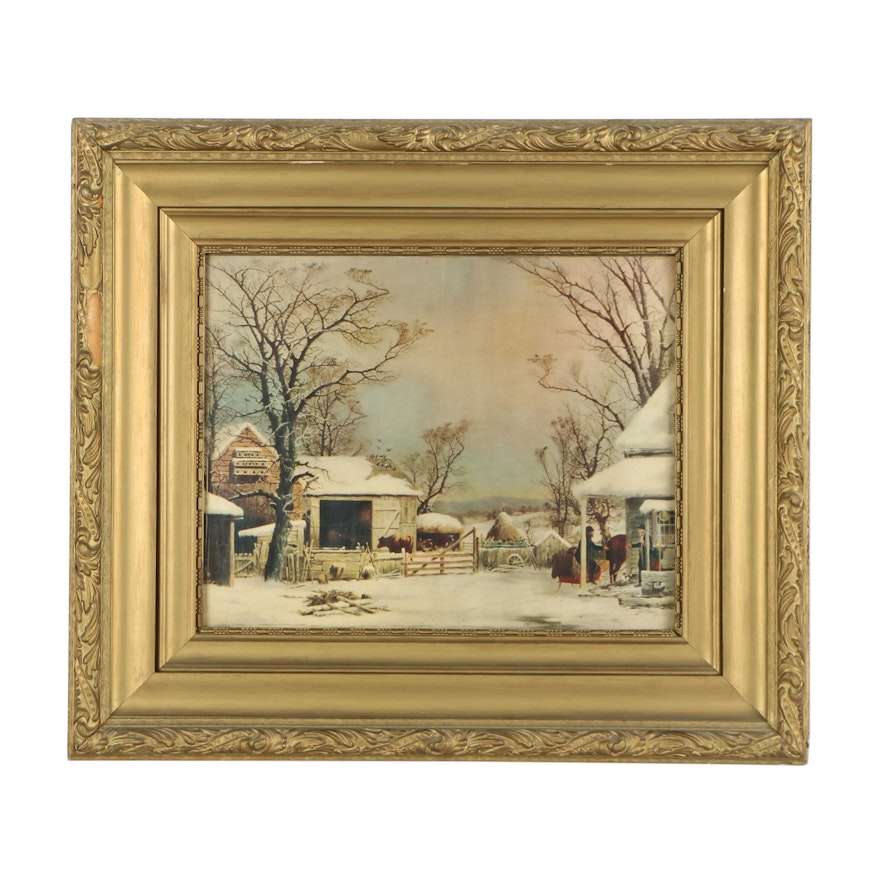 Offset Lithograph After George Henry Durrie "Farmyard In Winter"