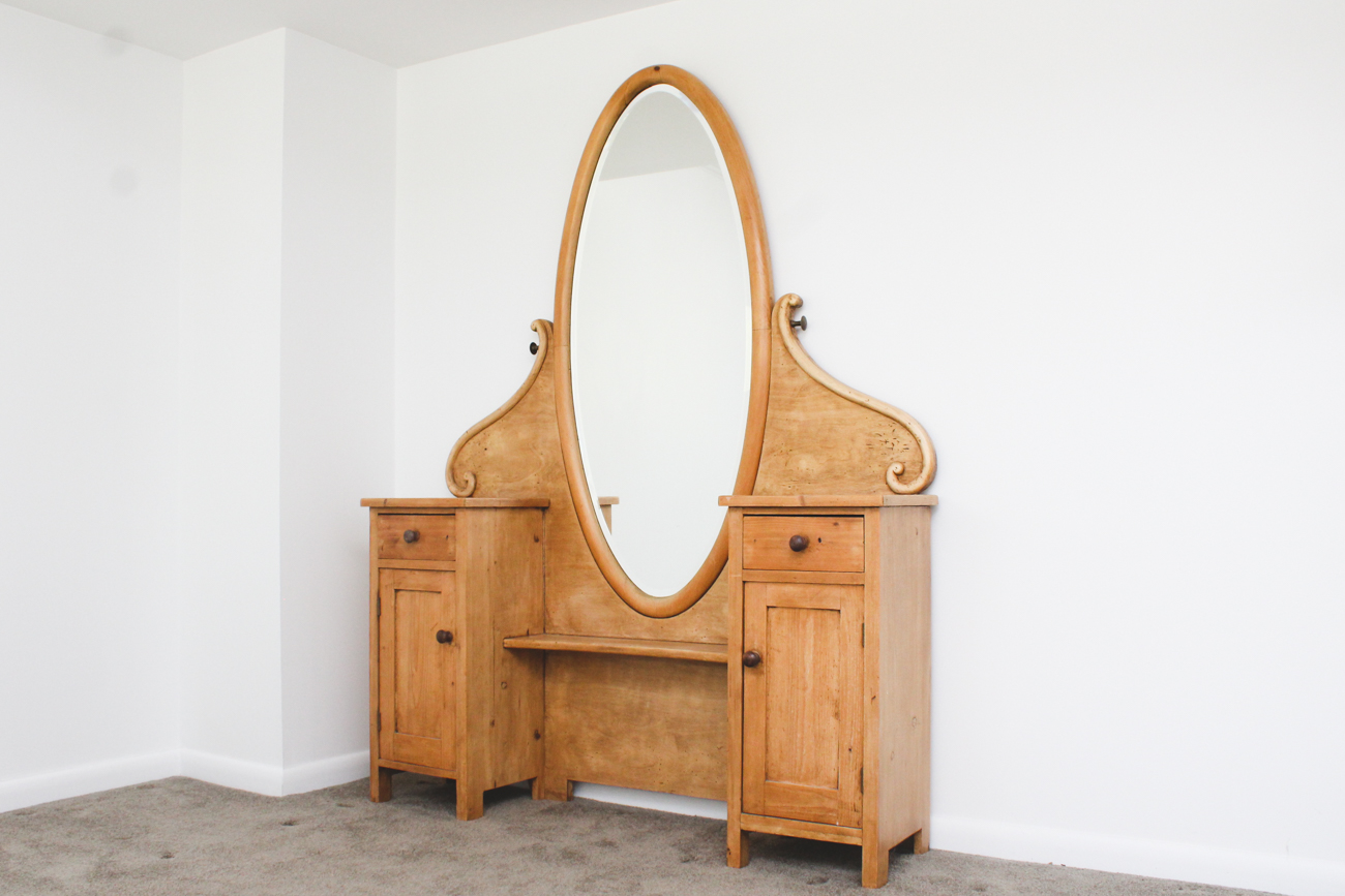Farmhouse Style Vanity Mirror with Wood Shelf and Drawers