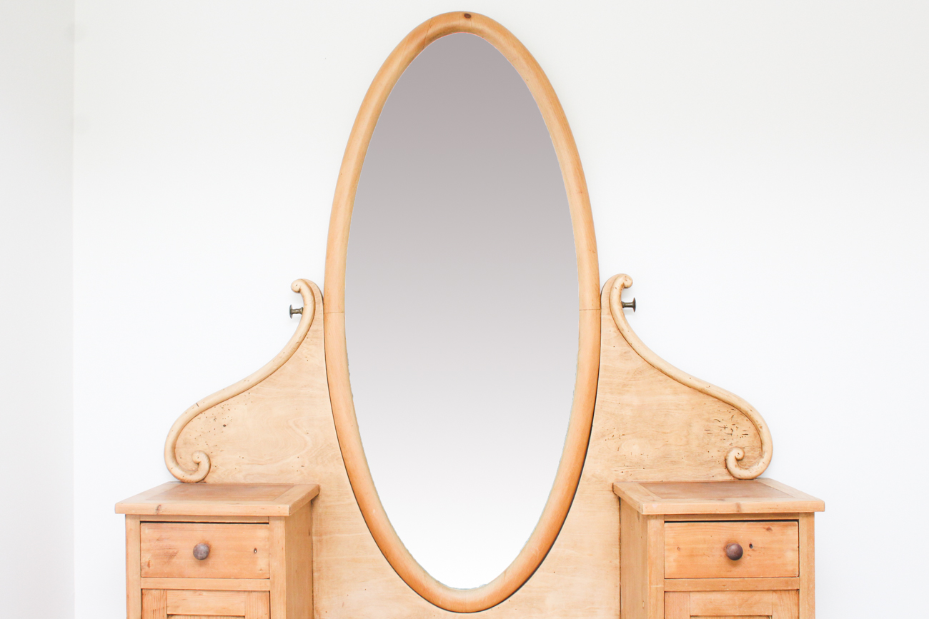 Farmhouse Style Vanity Mirror with Wood Shelf and Drawers