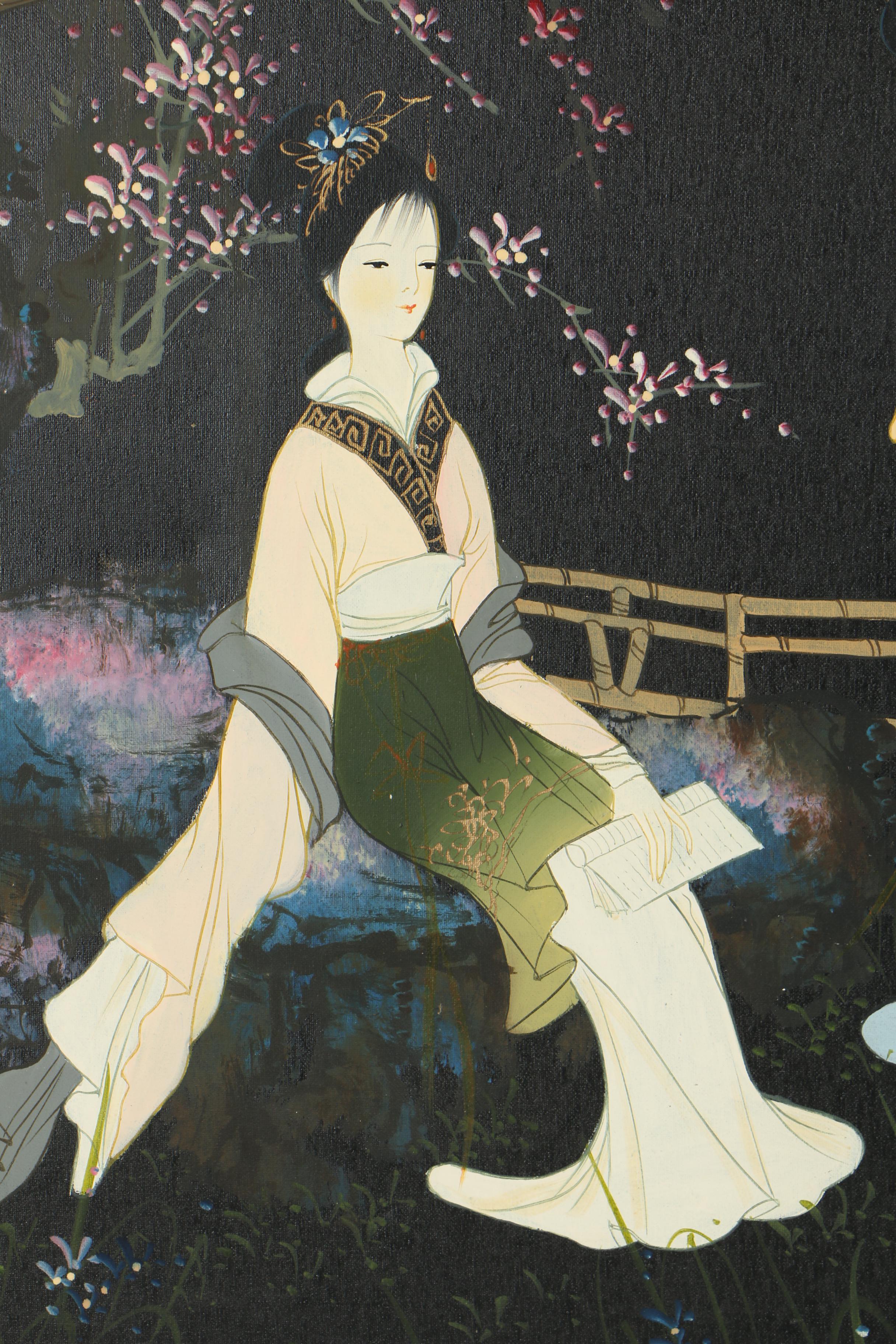 Chinese Acrylic Painting of Garden Scene