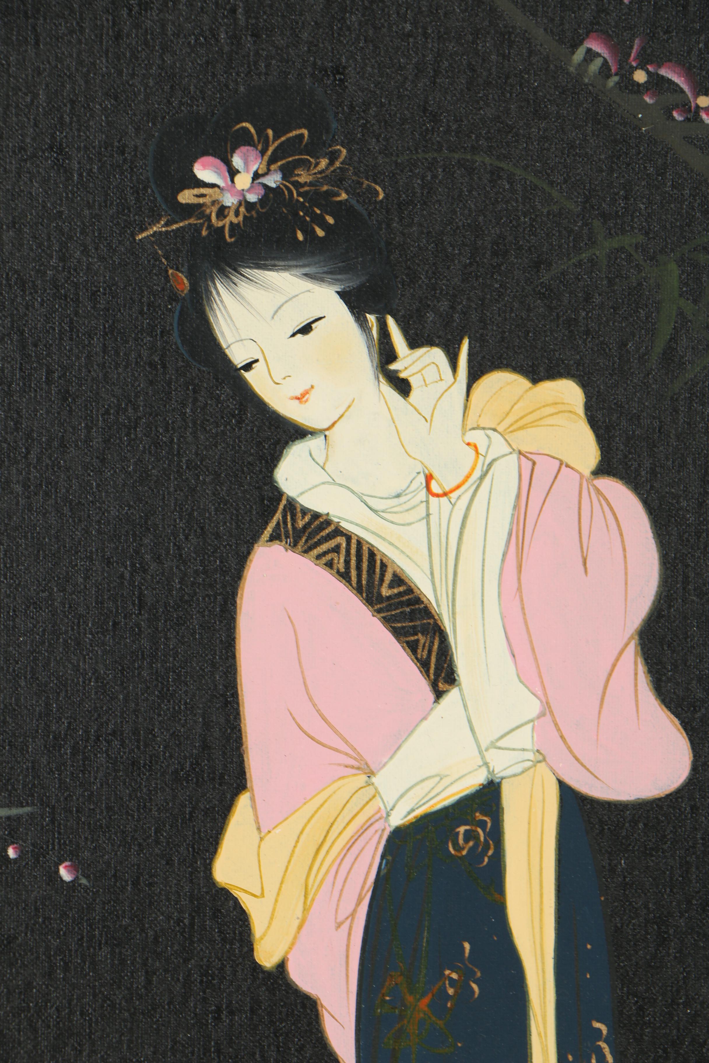 Chinese Acrylic Painting of Garden Scene