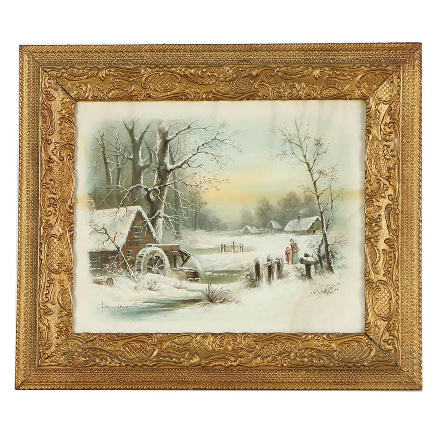 Chromolithograph After William Henry Chandler "The Old Water Mill"