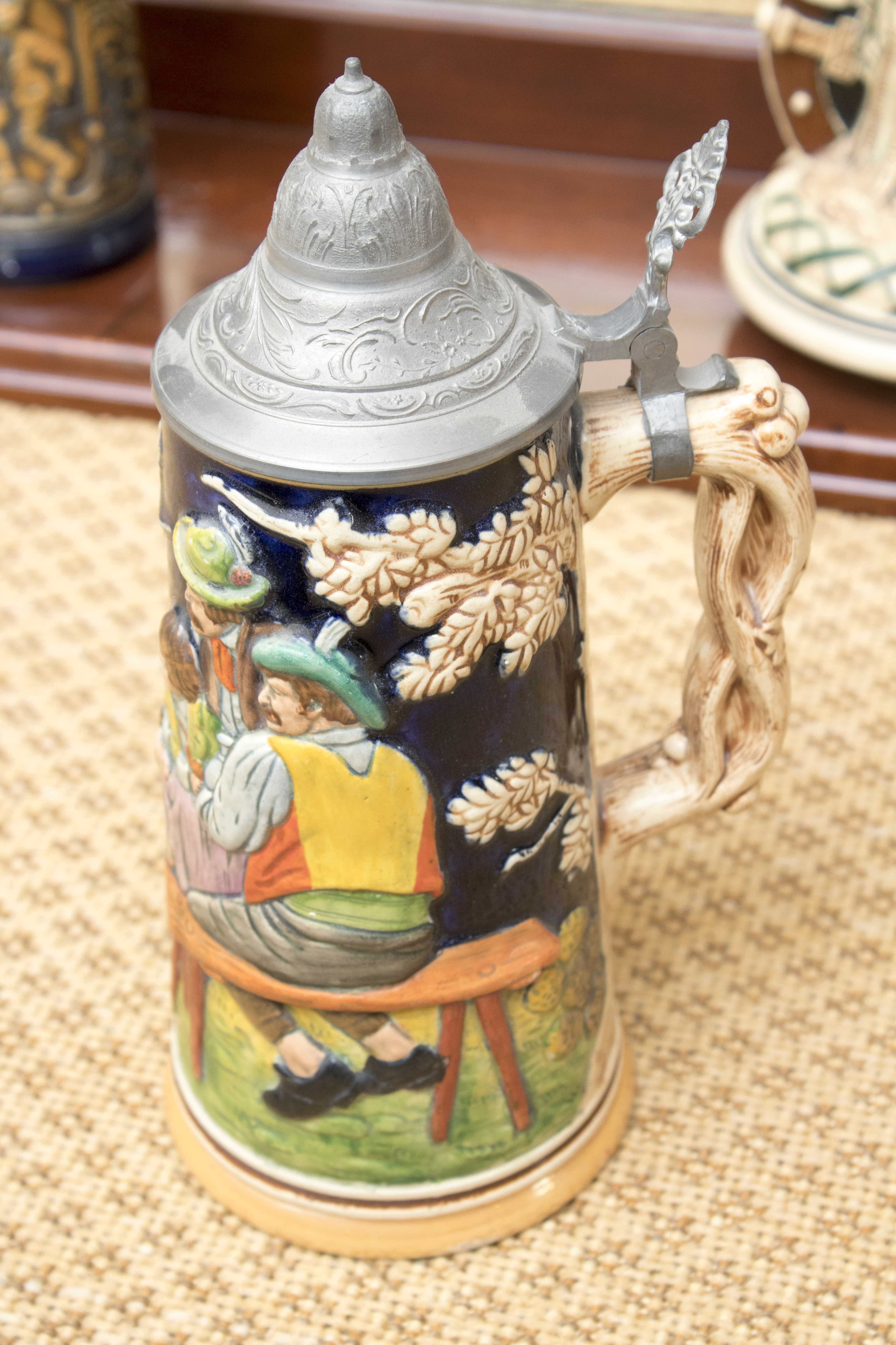 German Beer Steins Featuring Gerz and a Vintage Ledge Mirror