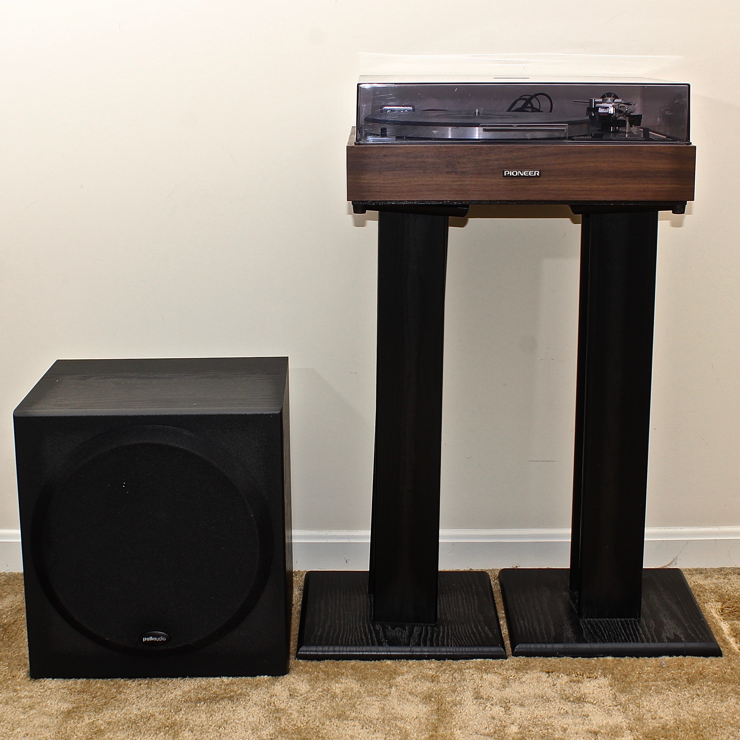 Pioneer Type 3 Turntable, Subwoofer, and Speaker Stands