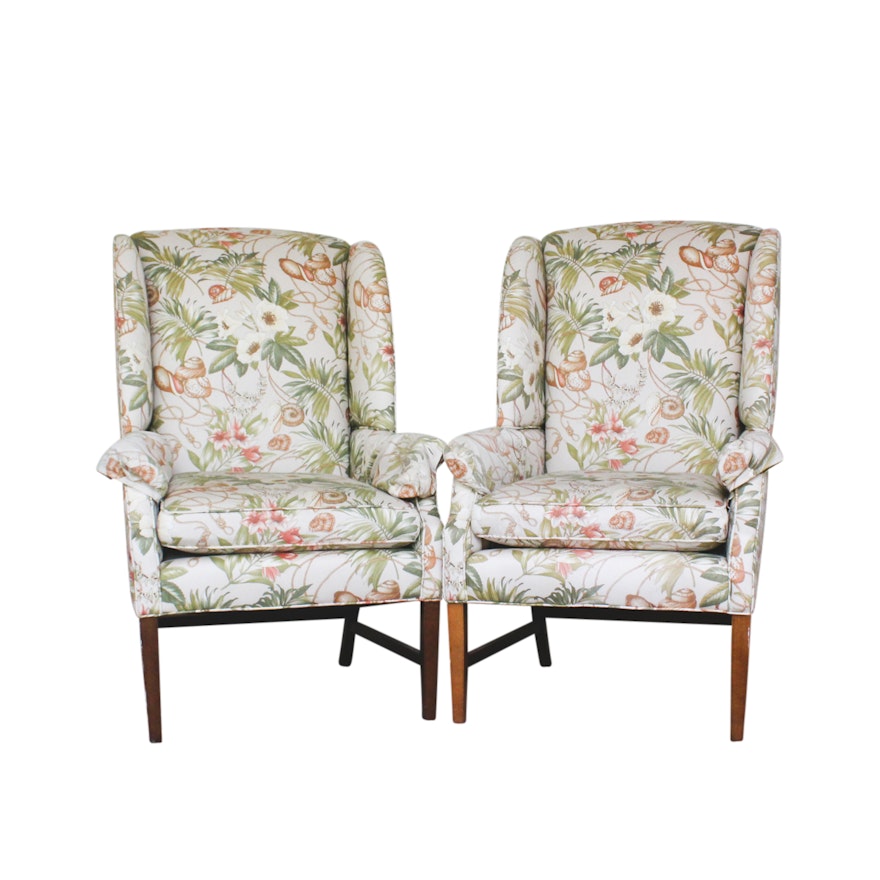 Pair of Chippendale Style Wingback Armchairs